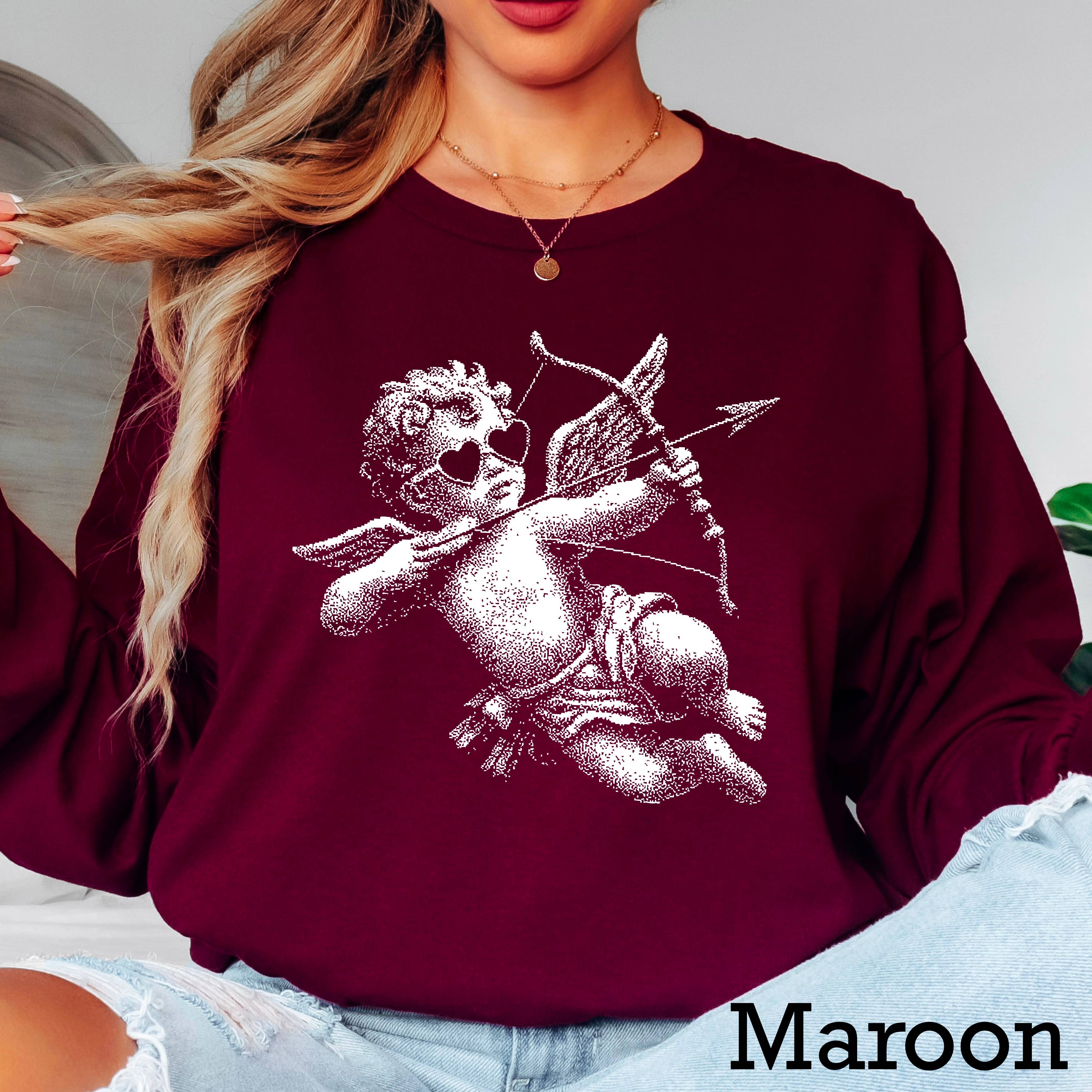 Halftone Cupid  Valentine’S Day Long Sleeve Shirt | Gildan Hoodie, Sweatshirt | PodTeesHub.com