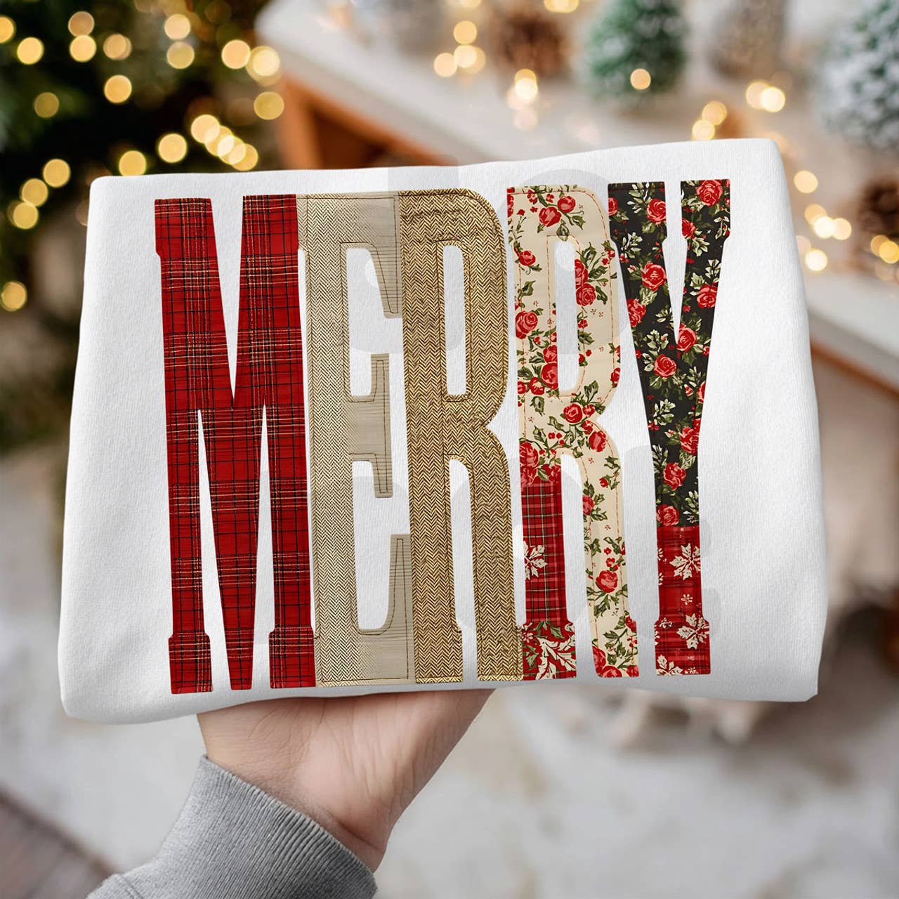 Faux Quilted Merry Tee Hoodie, Sweatshirt | PodTeesHub.com
