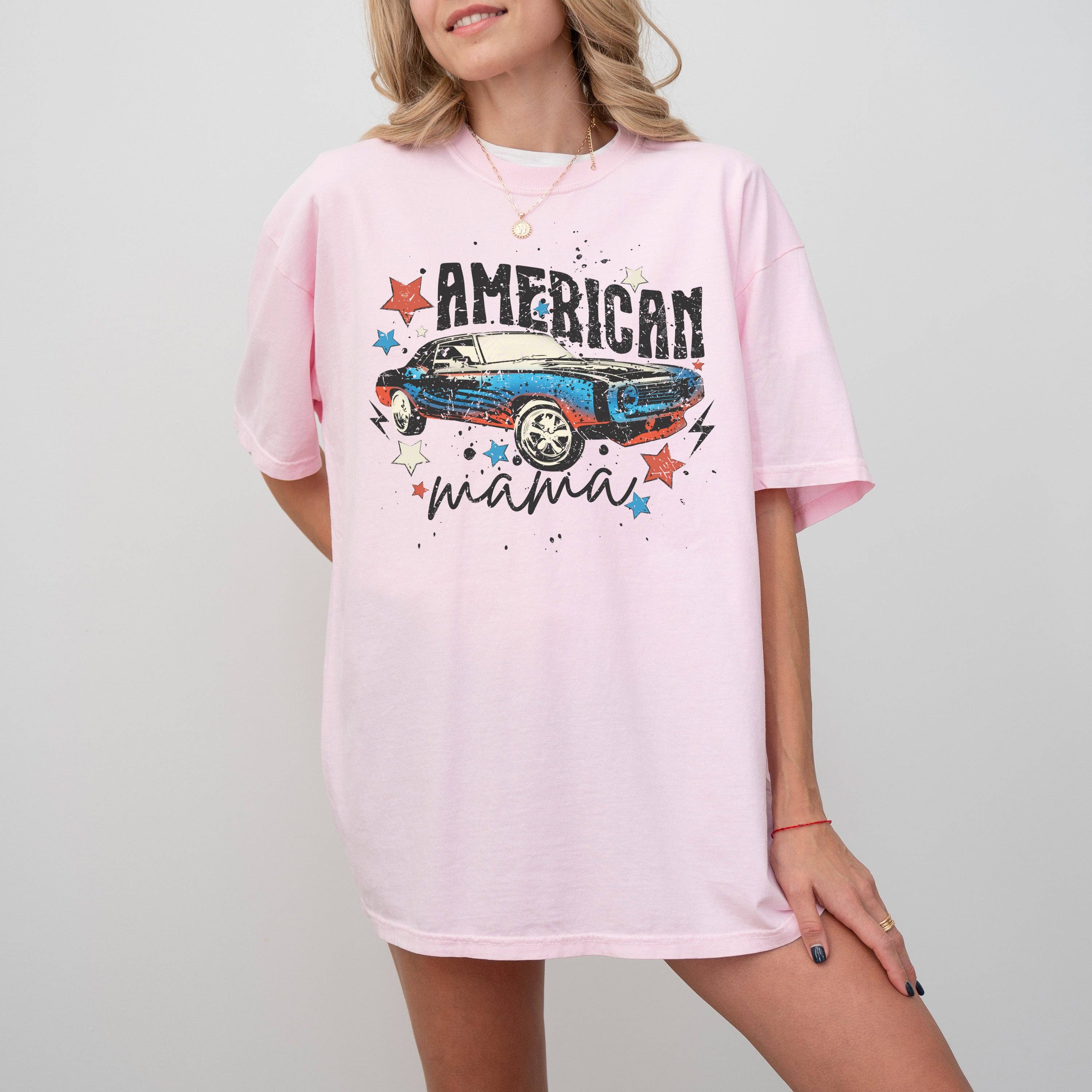 American Mama Retro Muscle Car Music Patriotic Tshirt Hoodie, Sweatshirt | PodTeesHub.com