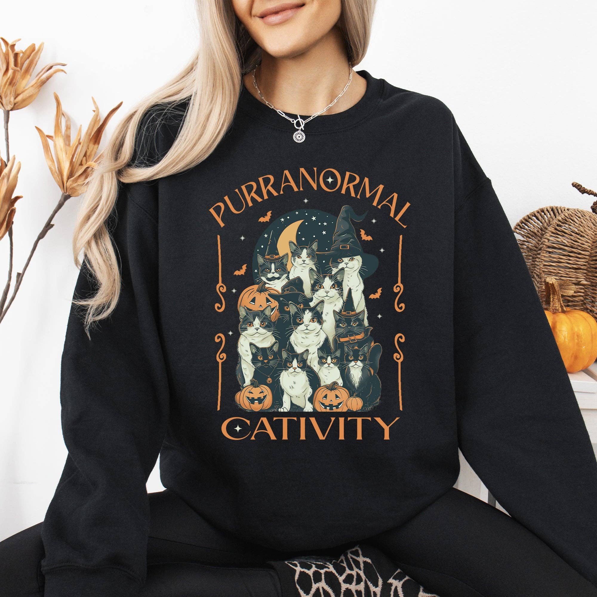 Purranormal Cativity, Vintage Cats, Halloween, Sweatshirt T-Shirts, Hoodie | PodTeesHub.com