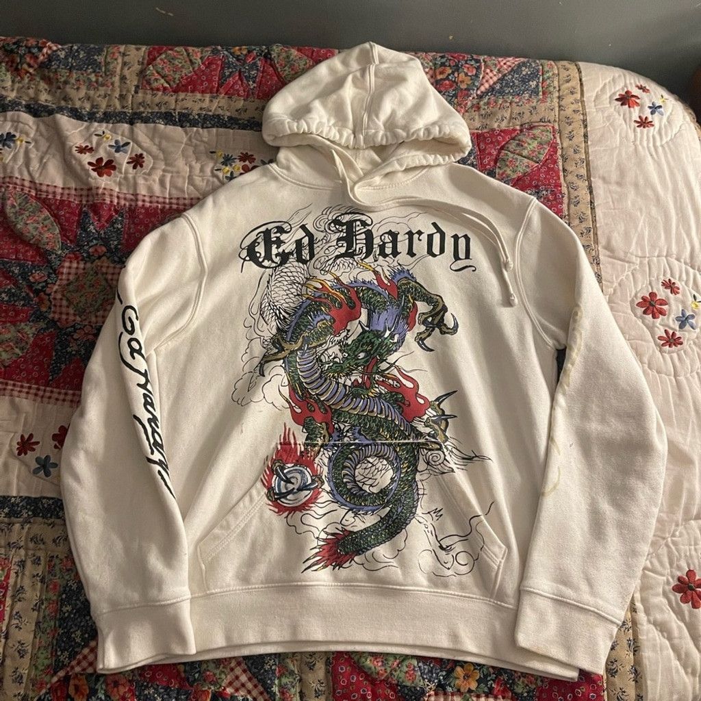 Hardy Ed Hardy White Graphic Hoodie Size M T-Shirts, Sweatshirt | PodTeesHub.com