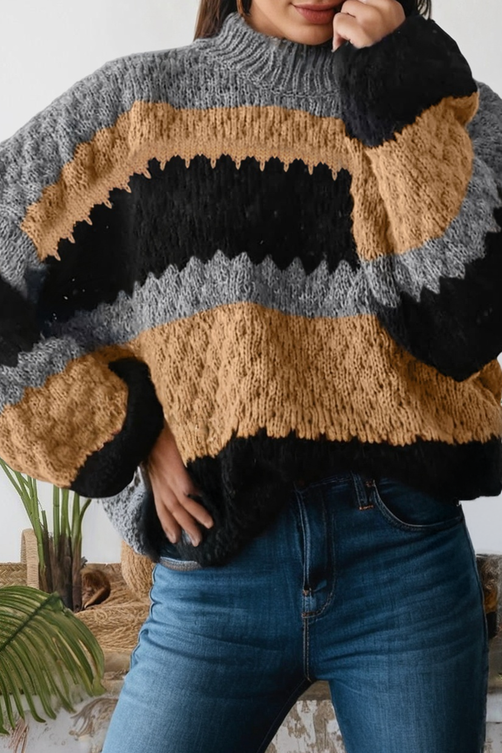 Western Apparel Color Block High Neck Baggy Sweater (S-Xl) T-Shirts, Hoodie, Sweatshirt | PodTeesHub.com