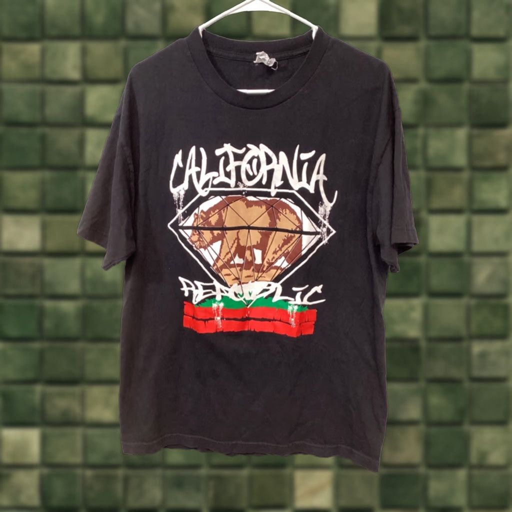Vintage California Republic Black T Shirt L Men Cotton Vintage T Shirt Graphic Print Alstyle Regular Hoodie, Sweatshirt