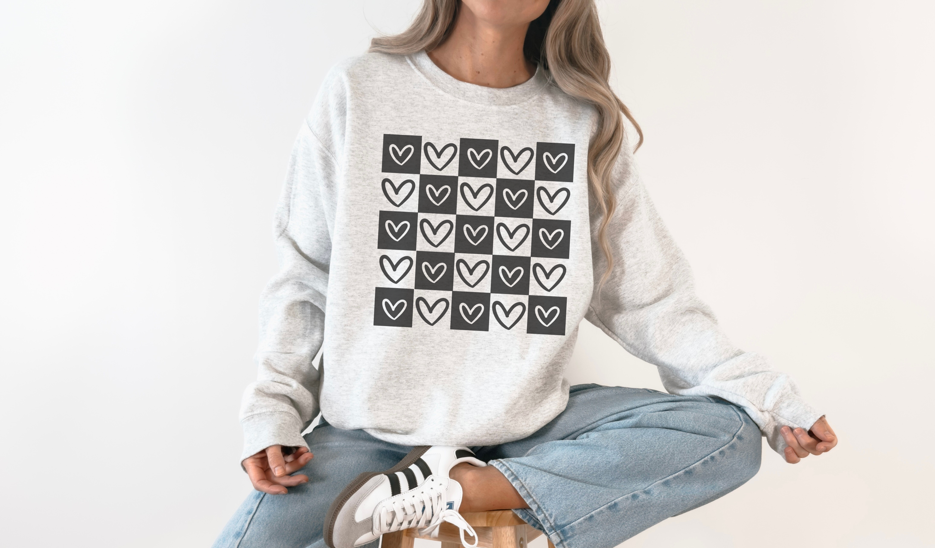 Hearts Checkerboard Crew Neck Sweatshirt T-Shirts, Hoodie | PodTeesHub.com