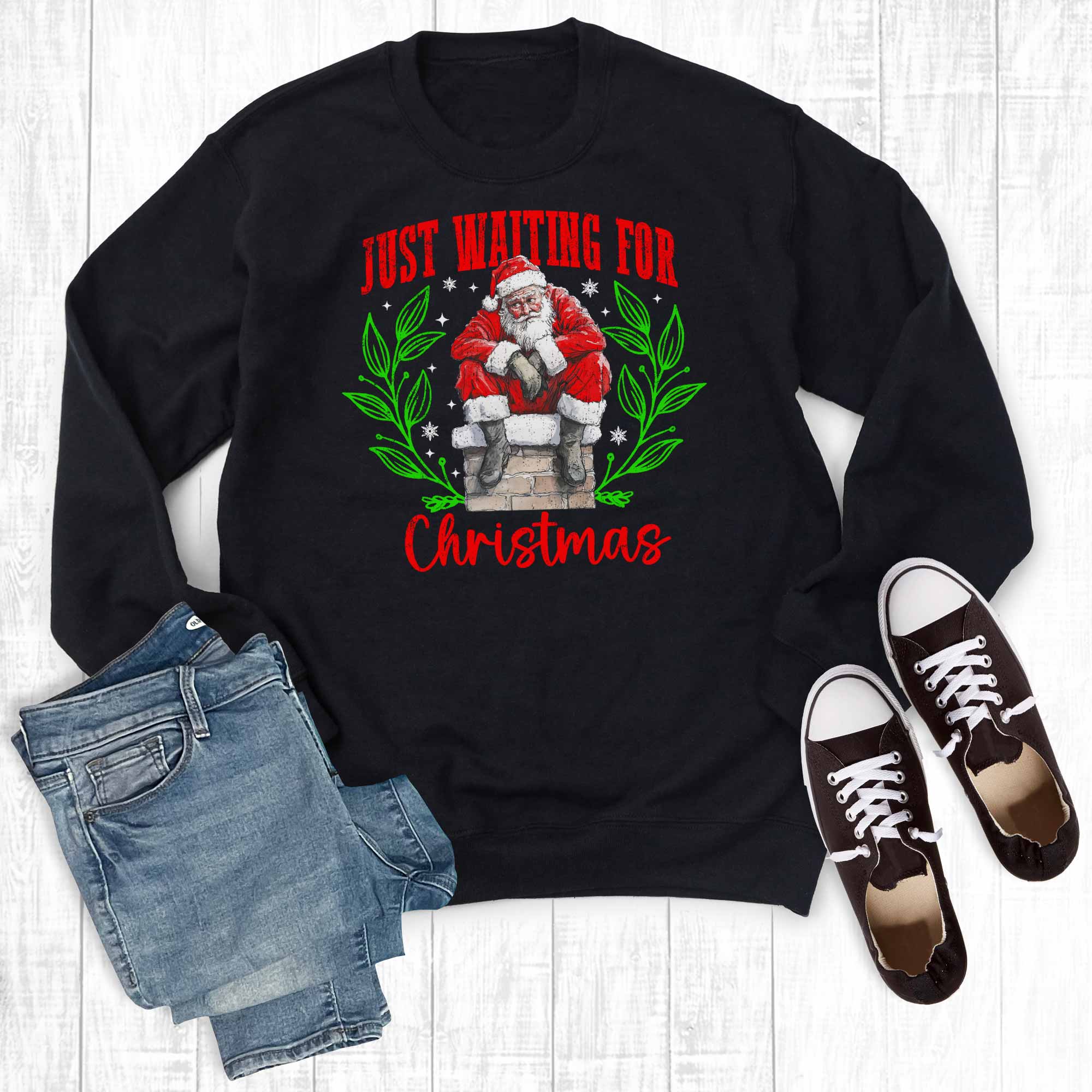 Retro Funny Just Waiting For Christmas Sweatshirt T-Shirts, Hoodie | PodTeesHub.com