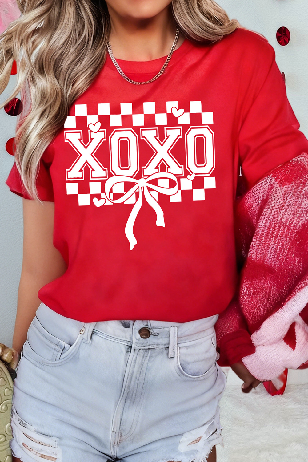 Xoxo Checkered Ribbon Bow Print Valentines Day Shirt (S-3XL) Hoodie, Sweatshirt | PodTeesHub.com
