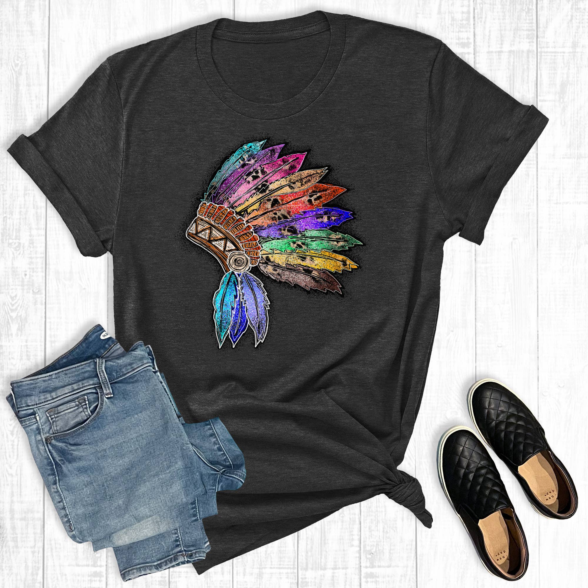 Western Colorful Leopard Headdress Graphic Tee Hoodie, Sweatshirt | PodTeesHub.com
