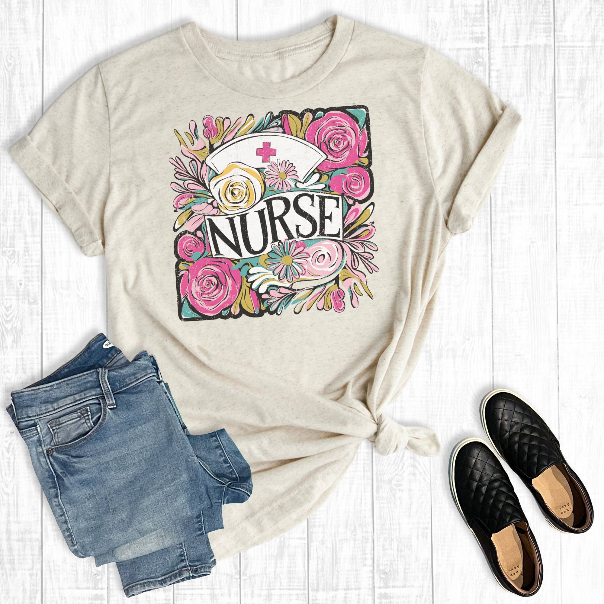 Boho Floral Nurse Graphic Tee Hoodie, Sweatshirt | PodTeesHub.com
