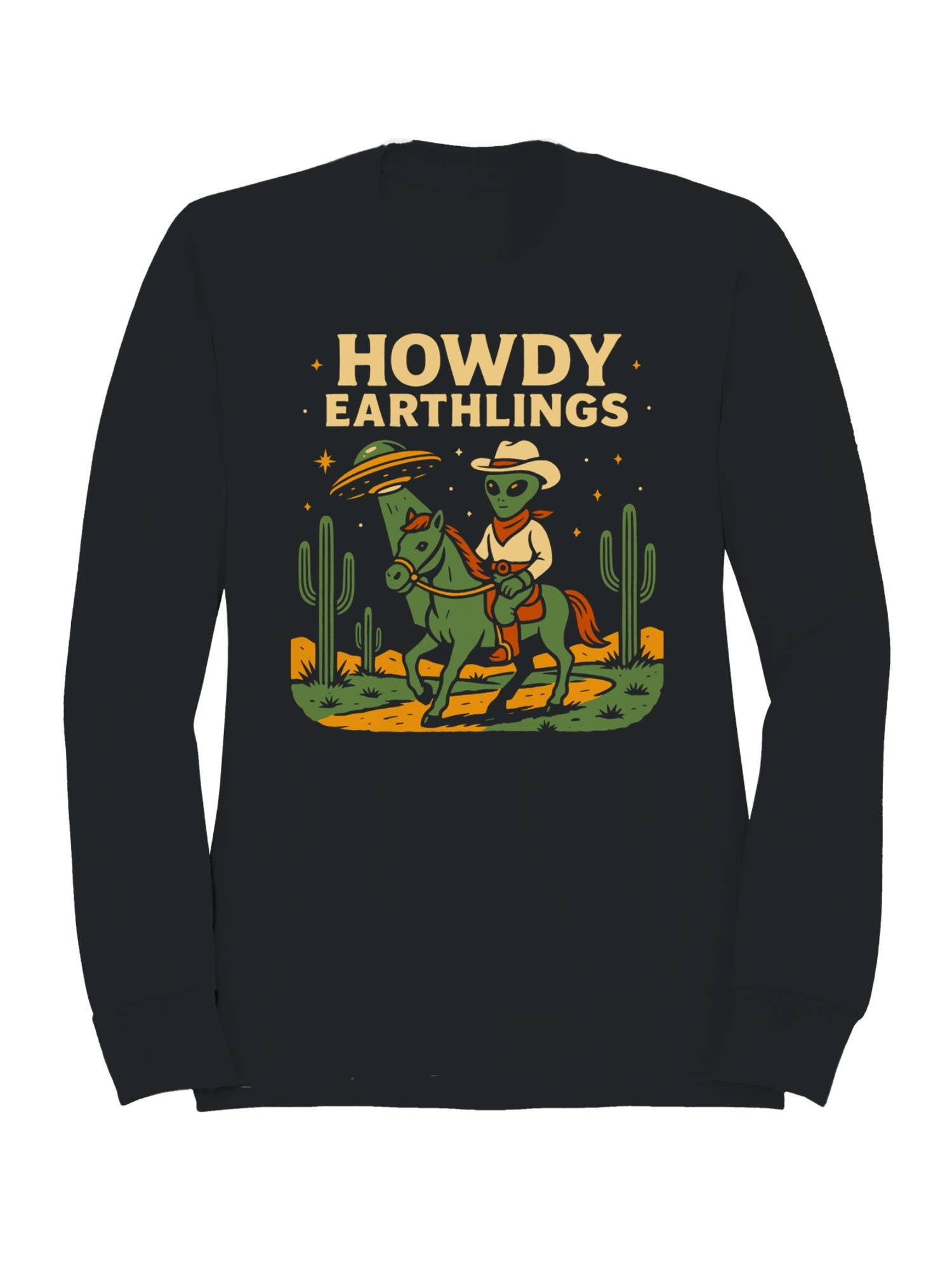 Alien Cowboy Howdy Earthlings Art Men's Sweatshirt T-Shirts, Hoodie | PodTeesHub.com