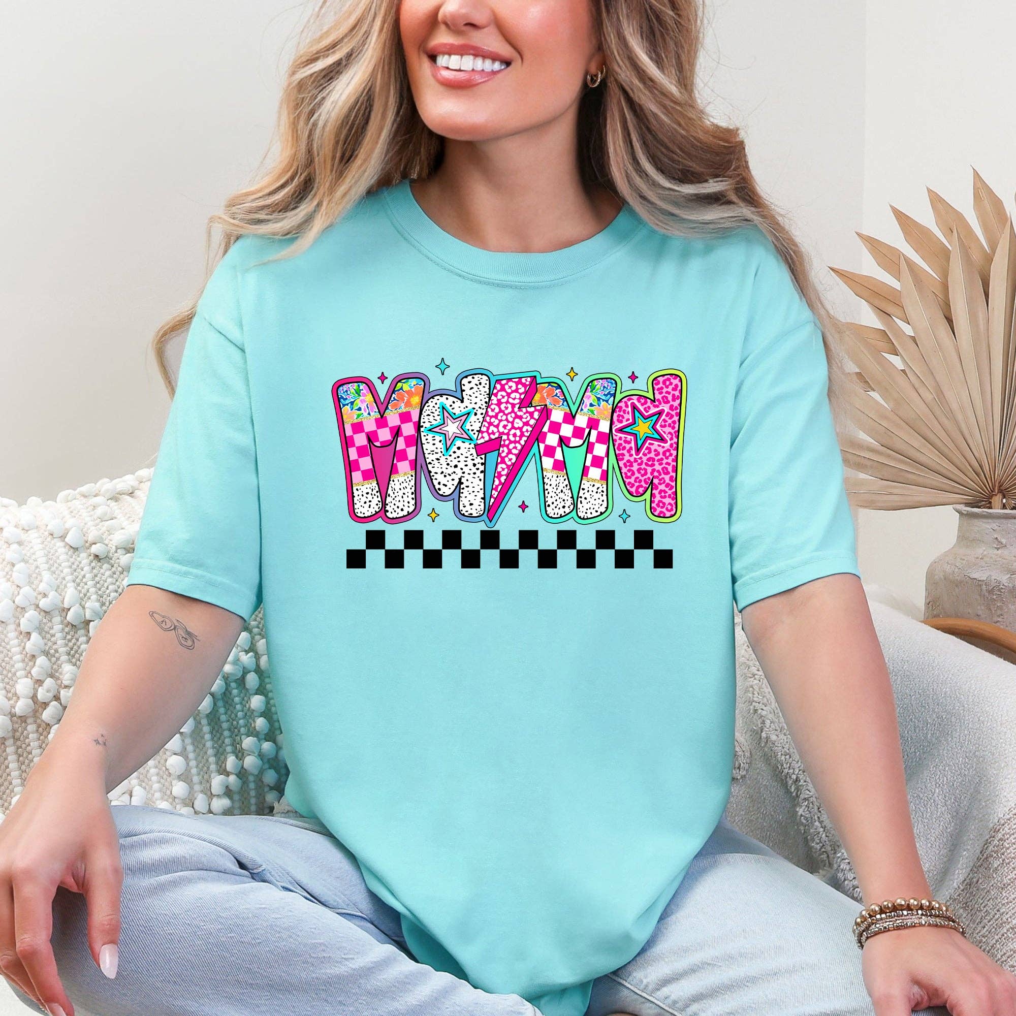 Colorful Mama, Bright Checkered Retro Comfort Colors T-Shirt Hoodie, Sweatshirt | PodTeesHub.com