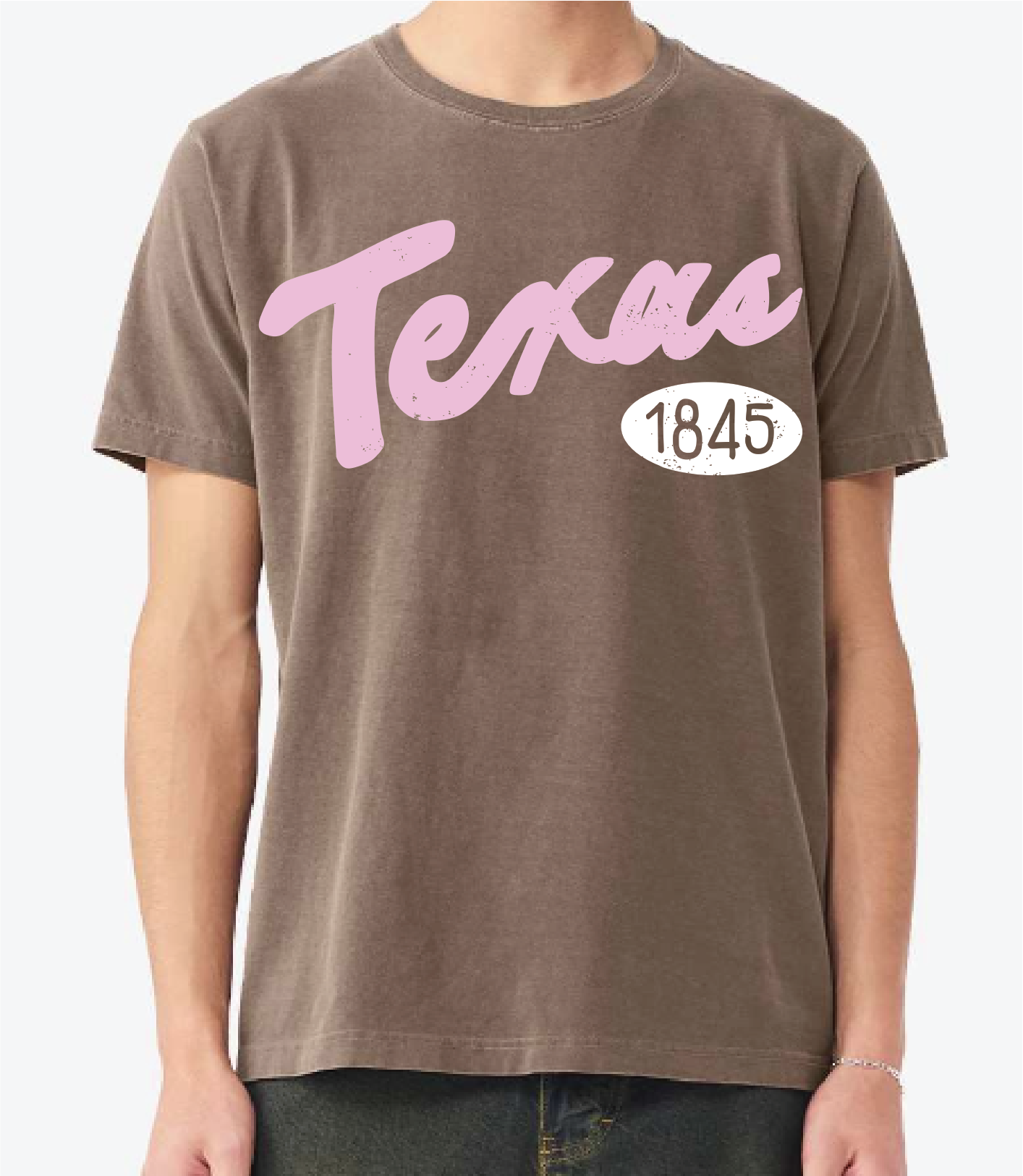 Texas 1845 Puff Ink Washed Cocoa Heavyweight Tee Hoodie, Sweatshirt | PodTeesHub.com