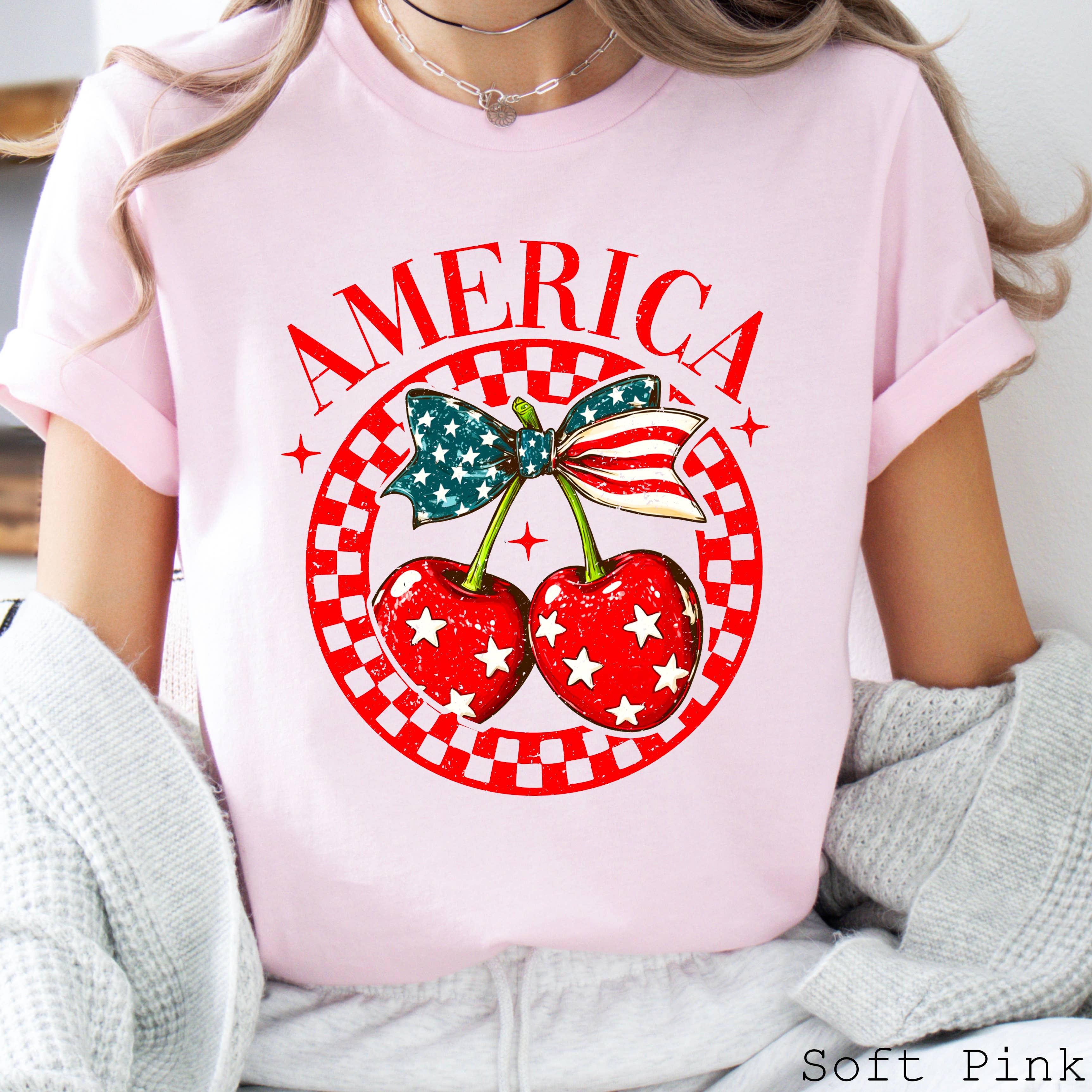 July 4th Graphic Tee | America Cherries | Bella Canvas Hoodie, Sweatshirt | PodTeesHub.com