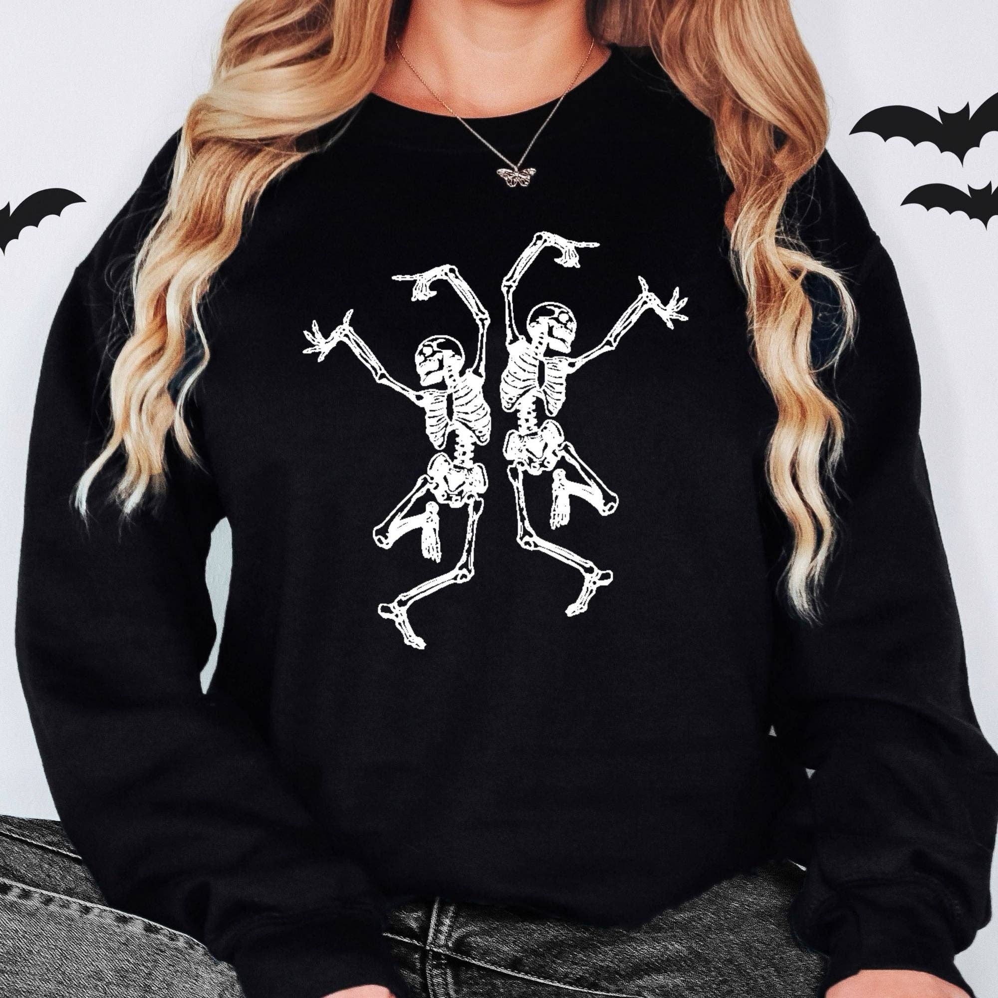 Skeleton Dancing Crewneck Sweatshirt - Spooky Season Hoodie T-Shirts | PodTeesHub.com