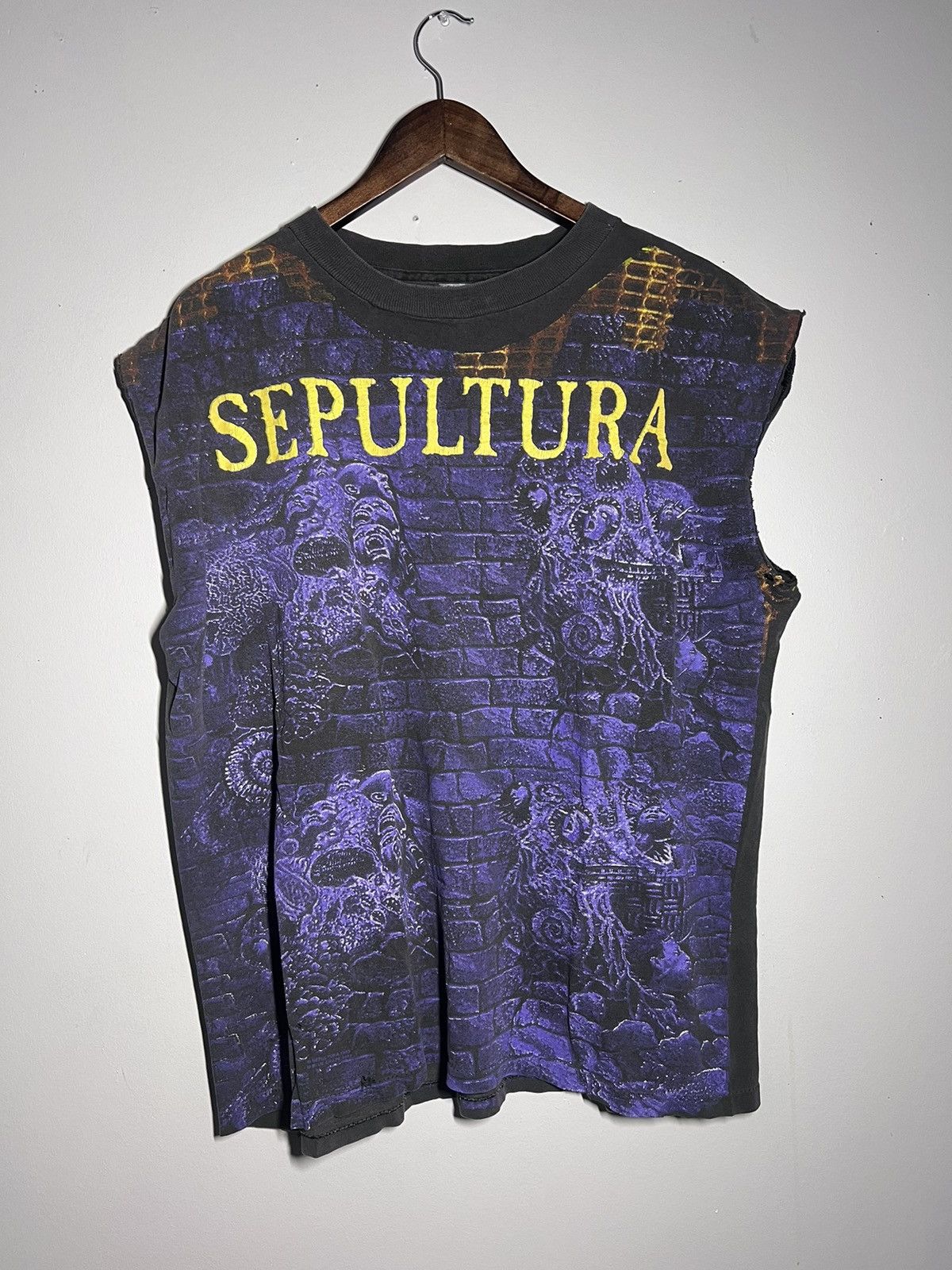 Vintage 1993 Sepultura Chaos Ad All Over Print Tshirt Dryrot Hoodie, Sweatshirt | PodTeesHub.com