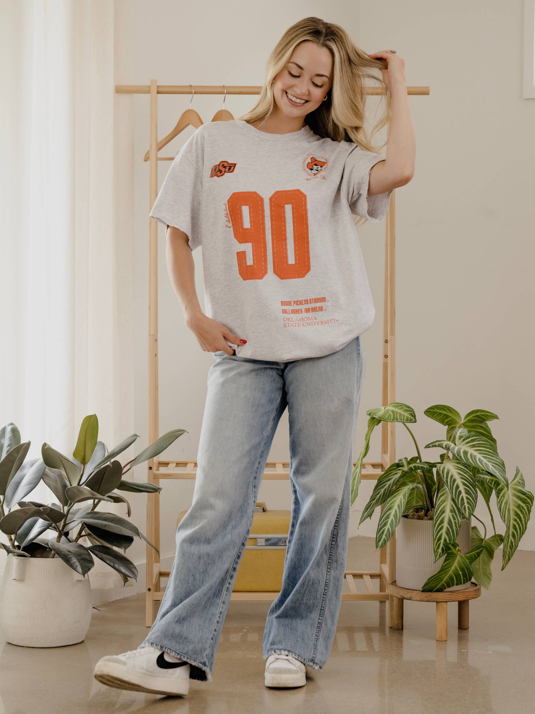 Osu Cowboys Crest Stamp Ash Gray Thrifted Tee Hoodie, Sweatshirt | PodTeesHub.com