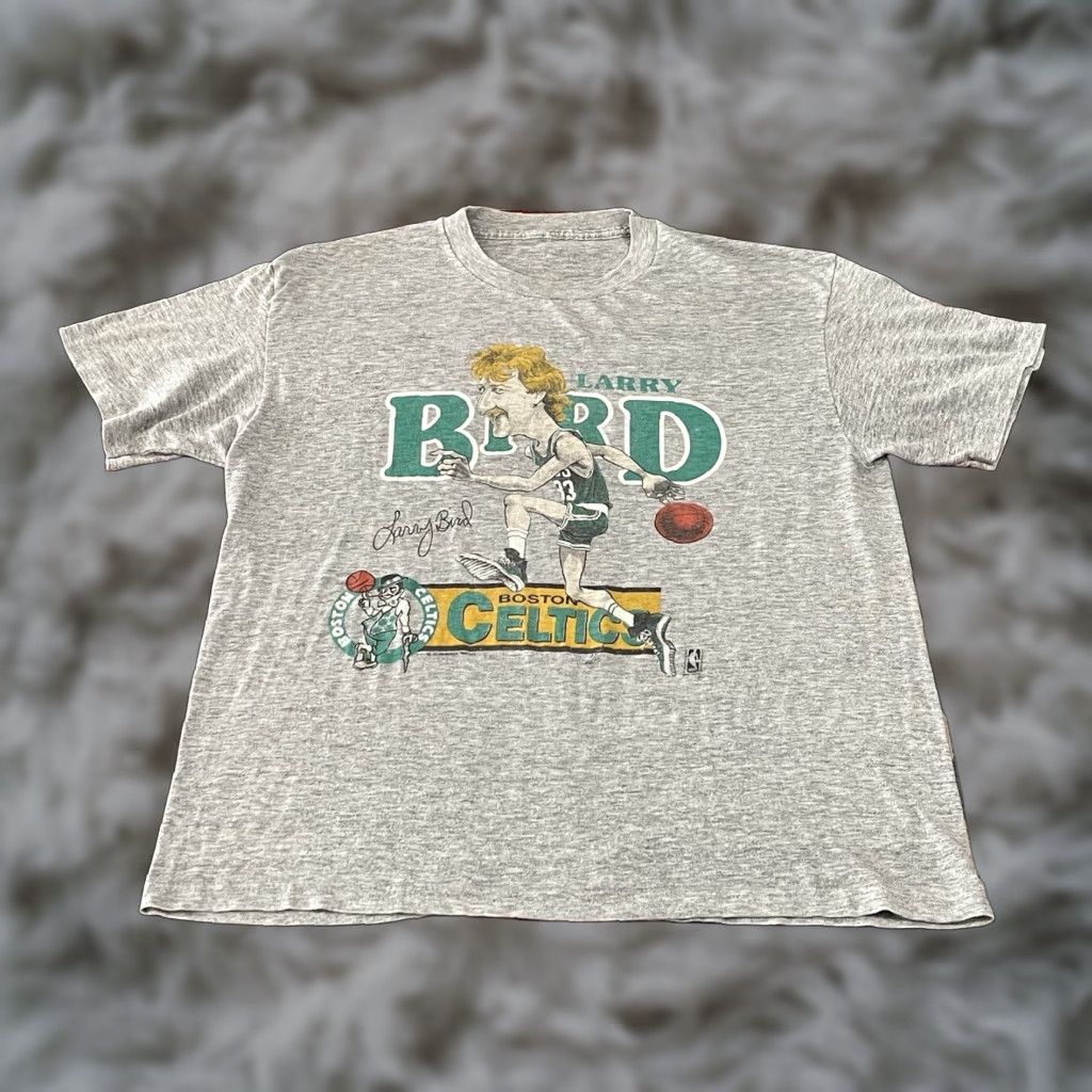 Vintage Larry Bird Celtics Cartoon T Shirt Unbranded M L Gray Short Sleeve Crew Neck Unisex Hoodie, Sweatshirt