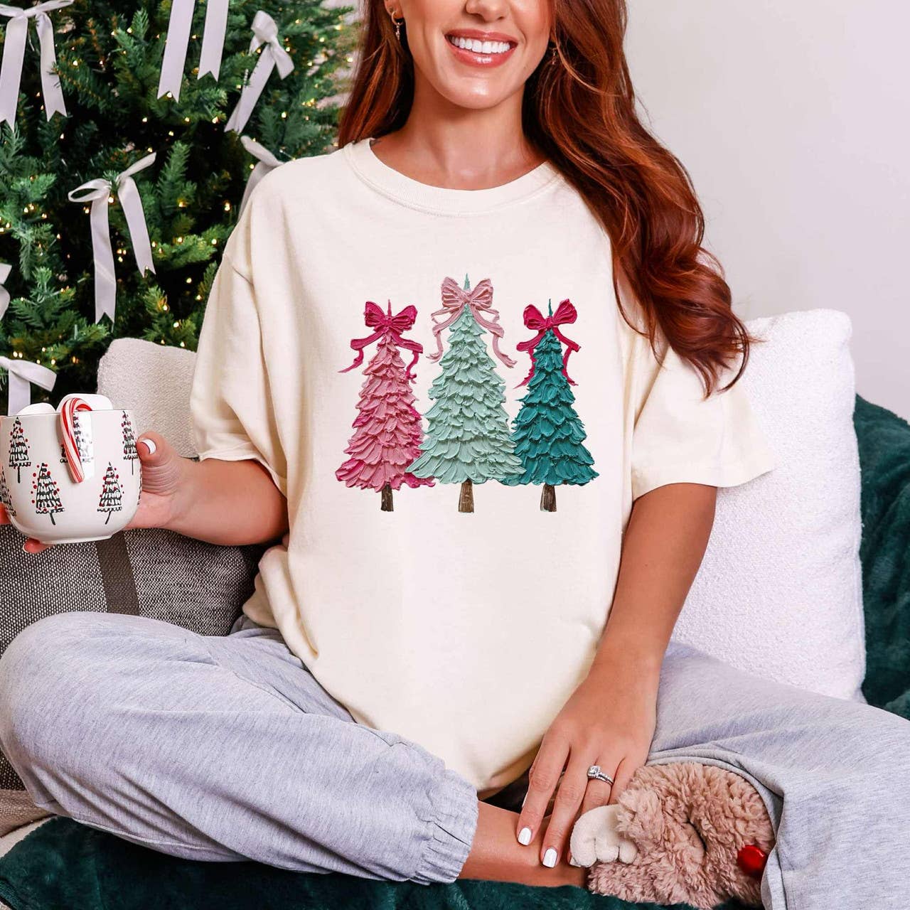 Painted Pastel Christmas Trees Tee Hoodie, Sweatshirt | PodTeesHub.com