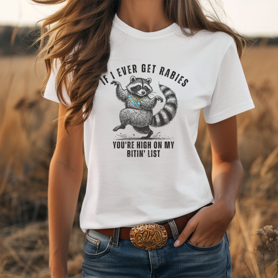 High On My Biting List Rabies Racoon Western Graphic Tee Hoodie, Sweatshirt | PodTeesHub.com