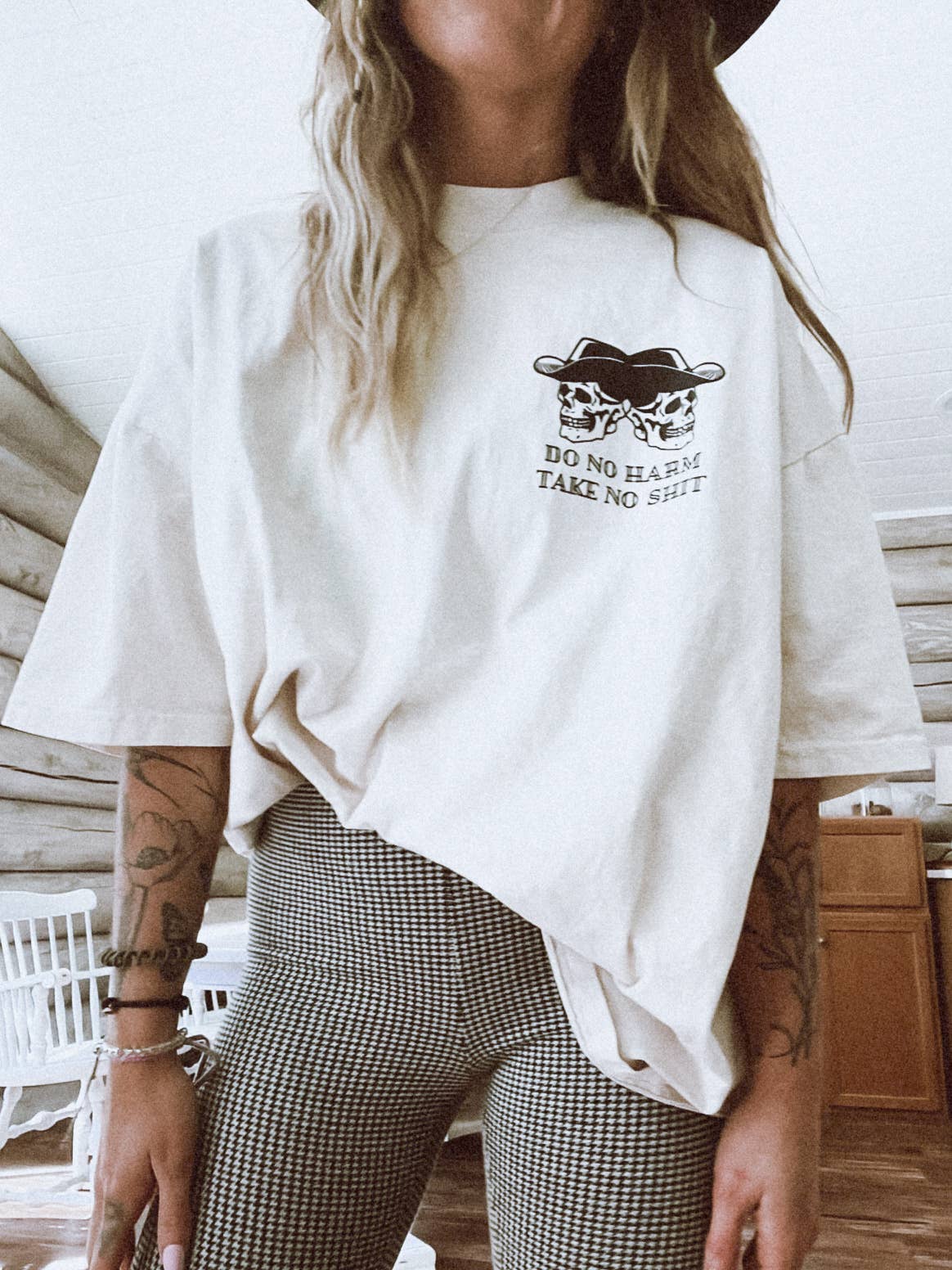 Do No Harm Take No Shit Cowboy Skelly Graphic Tee - Ivory Hoodie, Sweatshirt | PodTeesHub.com