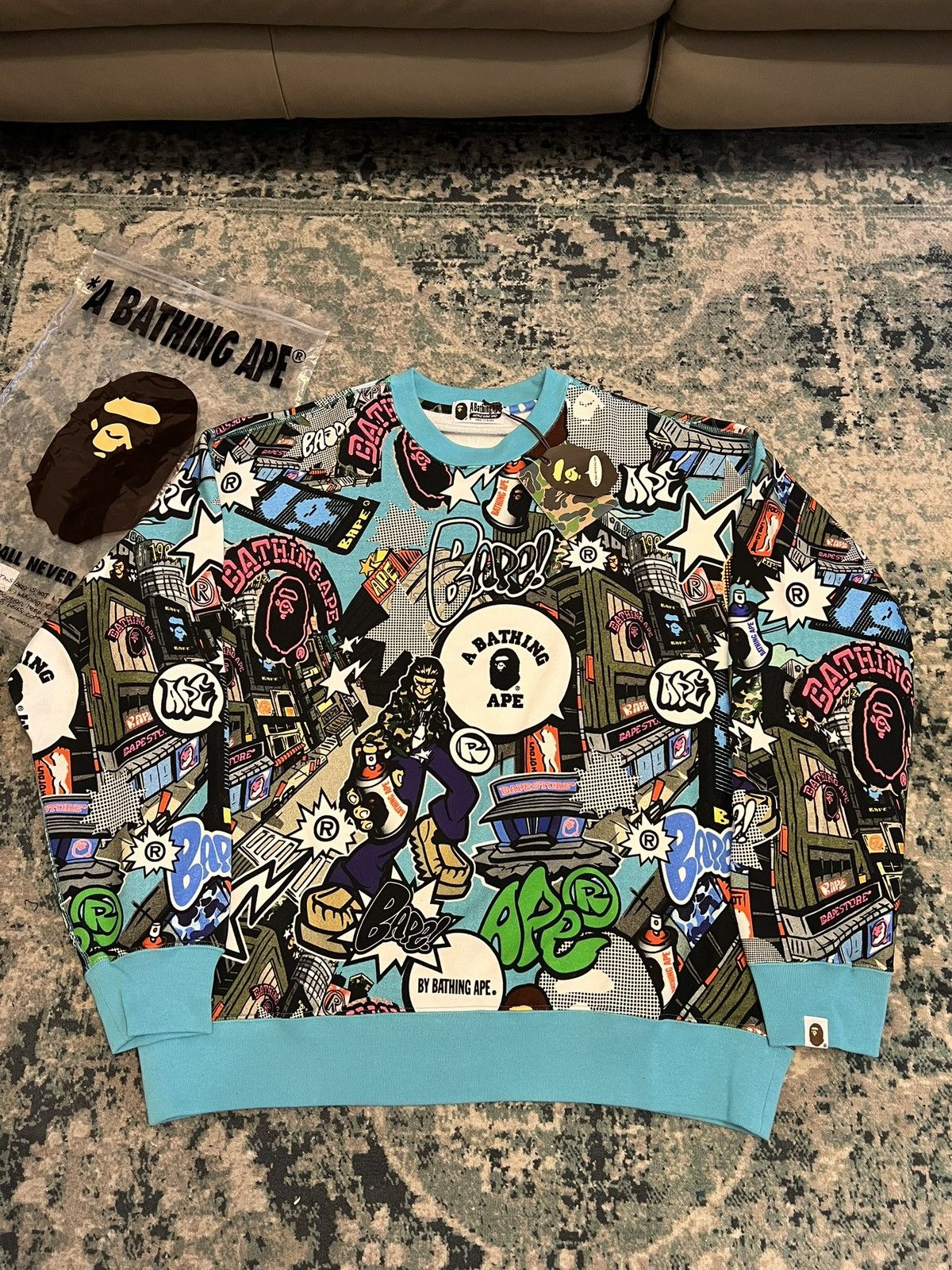 Bape Sweatshirt Crew Neck Sweater Comic Art Ape Rare L T-Shirts, Hoodie | PodTeesHub.com