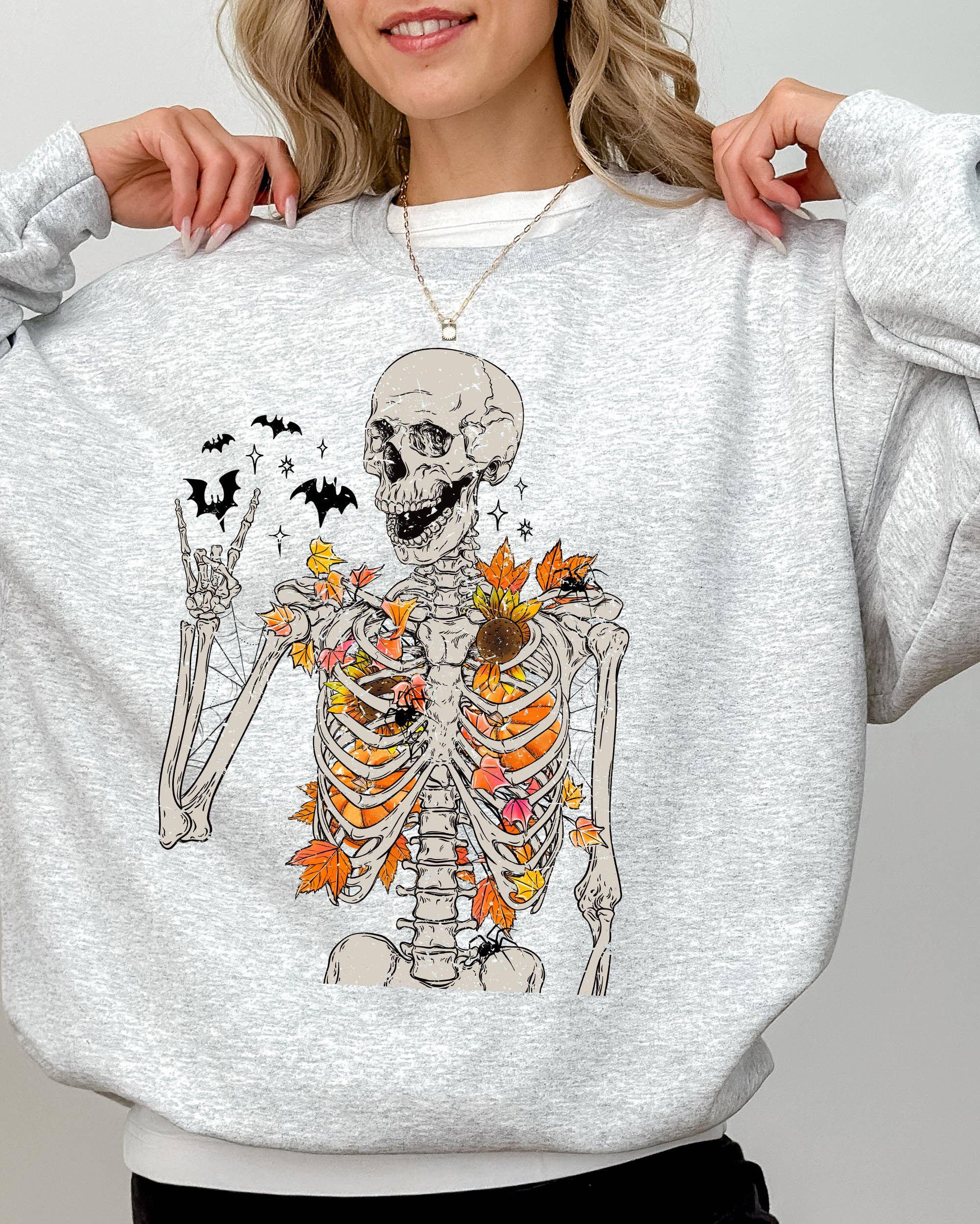 Autumn Skeleton, Funny, Bats Halloween Fall Funny Sweatshirt T-Shirts, Hoodie | PodTeesHub.com