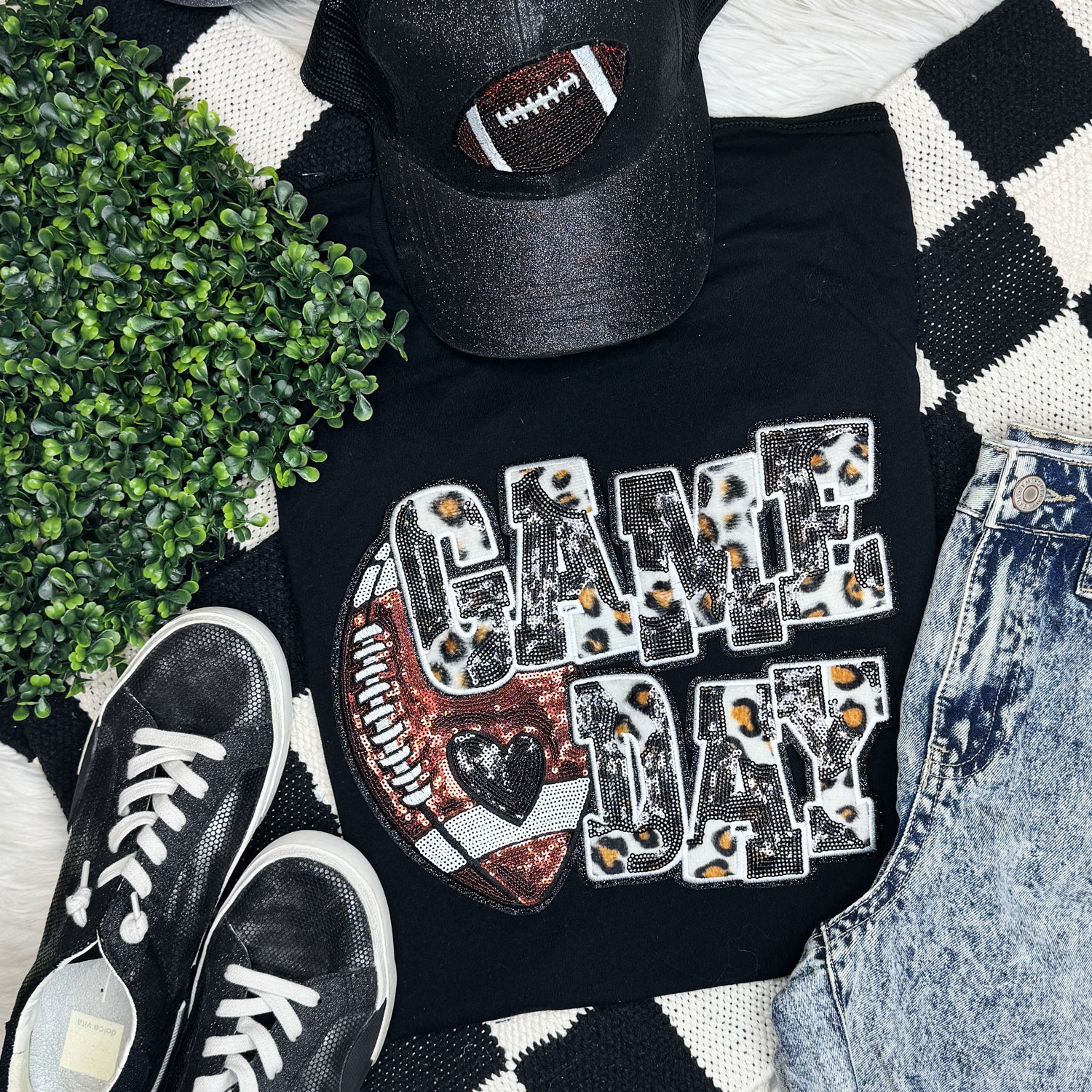 Black Football Leopard & Sequin Tee Hoodie, Sweatshirt | PodTeesHub.com
