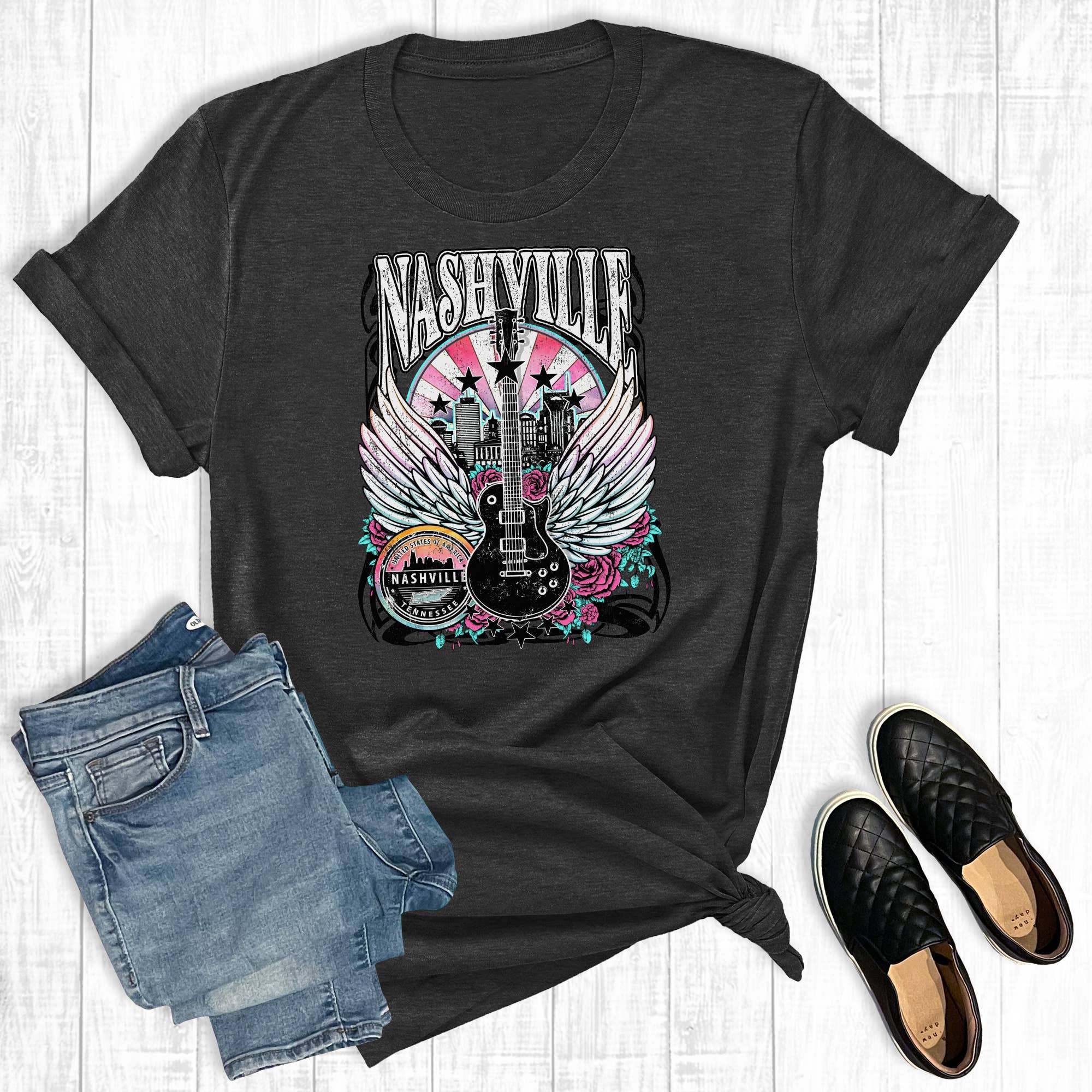 Western Nashville Music City Guitar Graphic Tee Hoodie, Sweatshirt | PodTeesHub.com