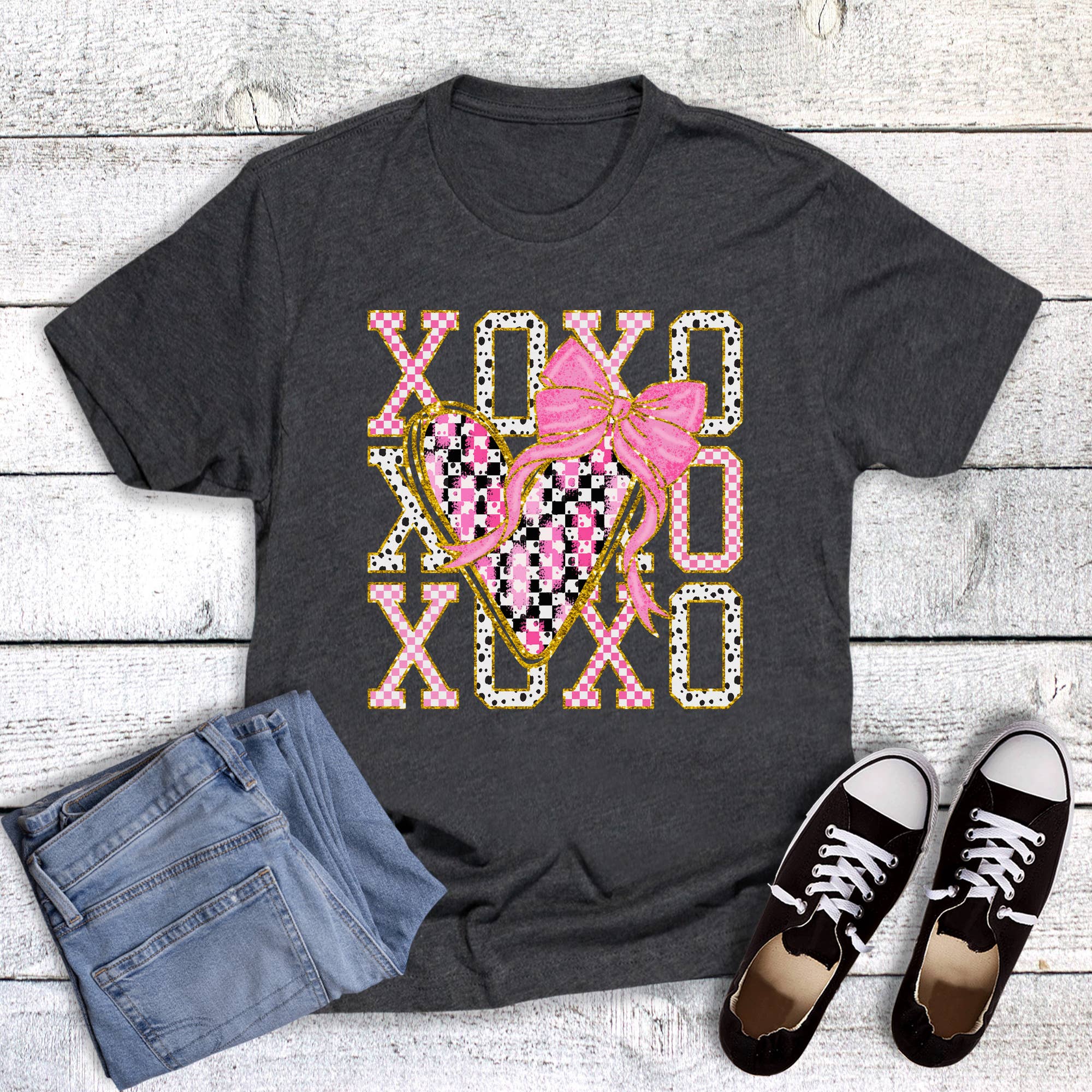 Valentine Xoxo Heart Gold Multi Graphic Tee Hoodie, Sweatshirt | PodTeesHub.com