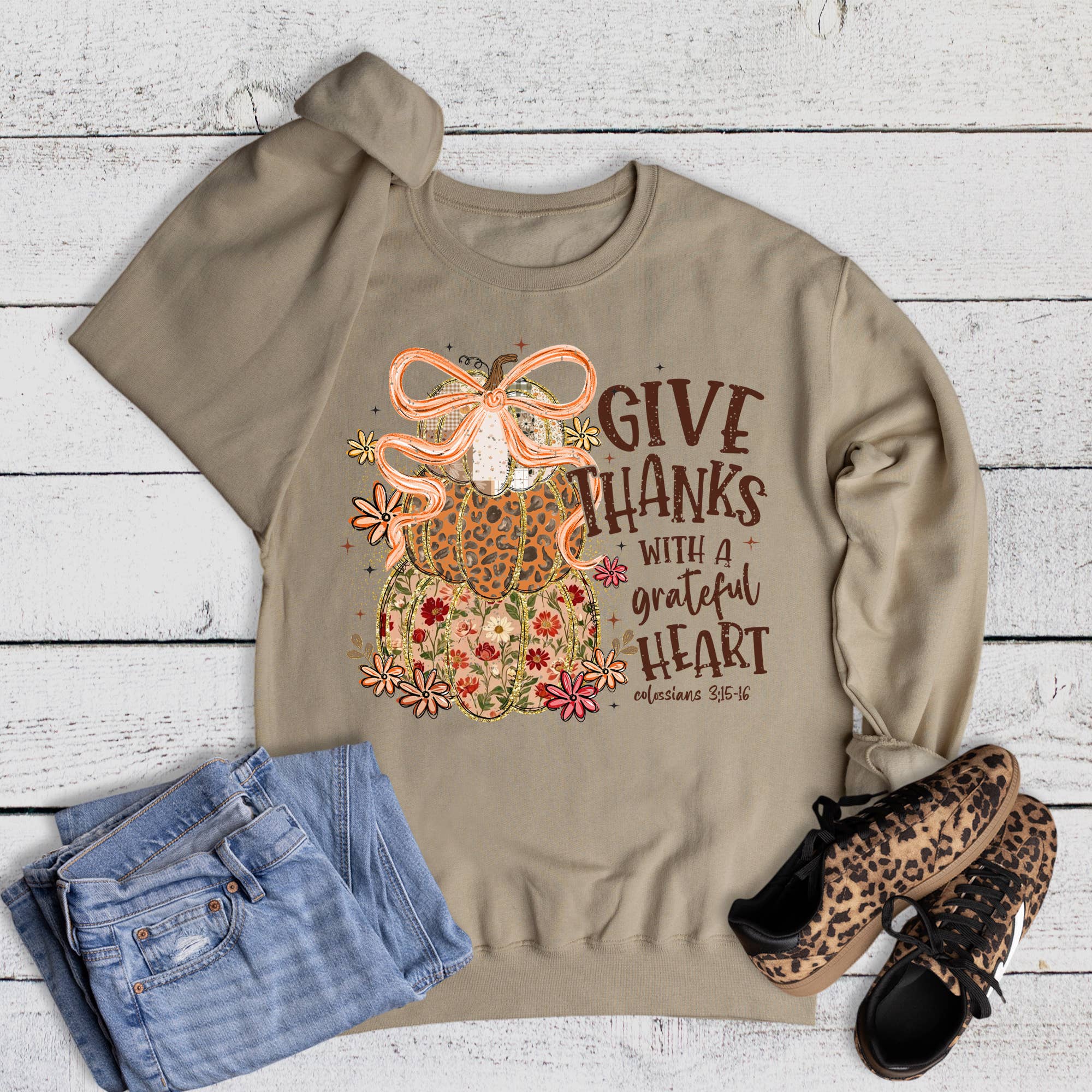 Fall Thanksgiving Give Thanks Grateful Heart Sweatshirt T-Shirts, Hoodie | PodTeesHub.com