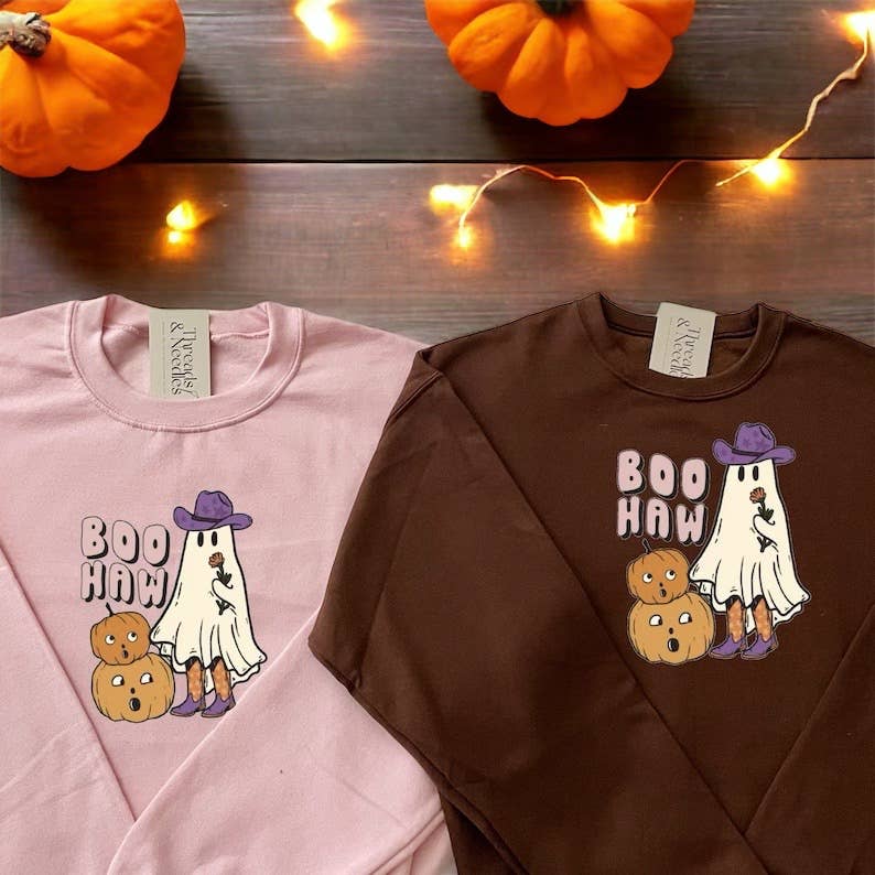 Boo Haw Cowboy Ghost Halloween Sweatshirt T-Shirts, Hoodie | PodTeesHub.com