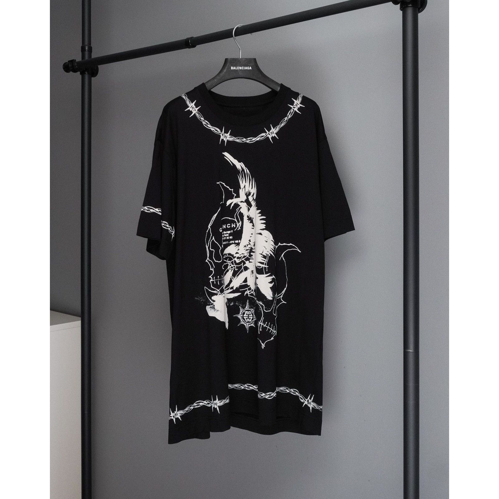 Givenchy Barbed Black Gothic Printed Tee Oversized Shirt Hoodie, Sweatshirt | PodTeesHub.com