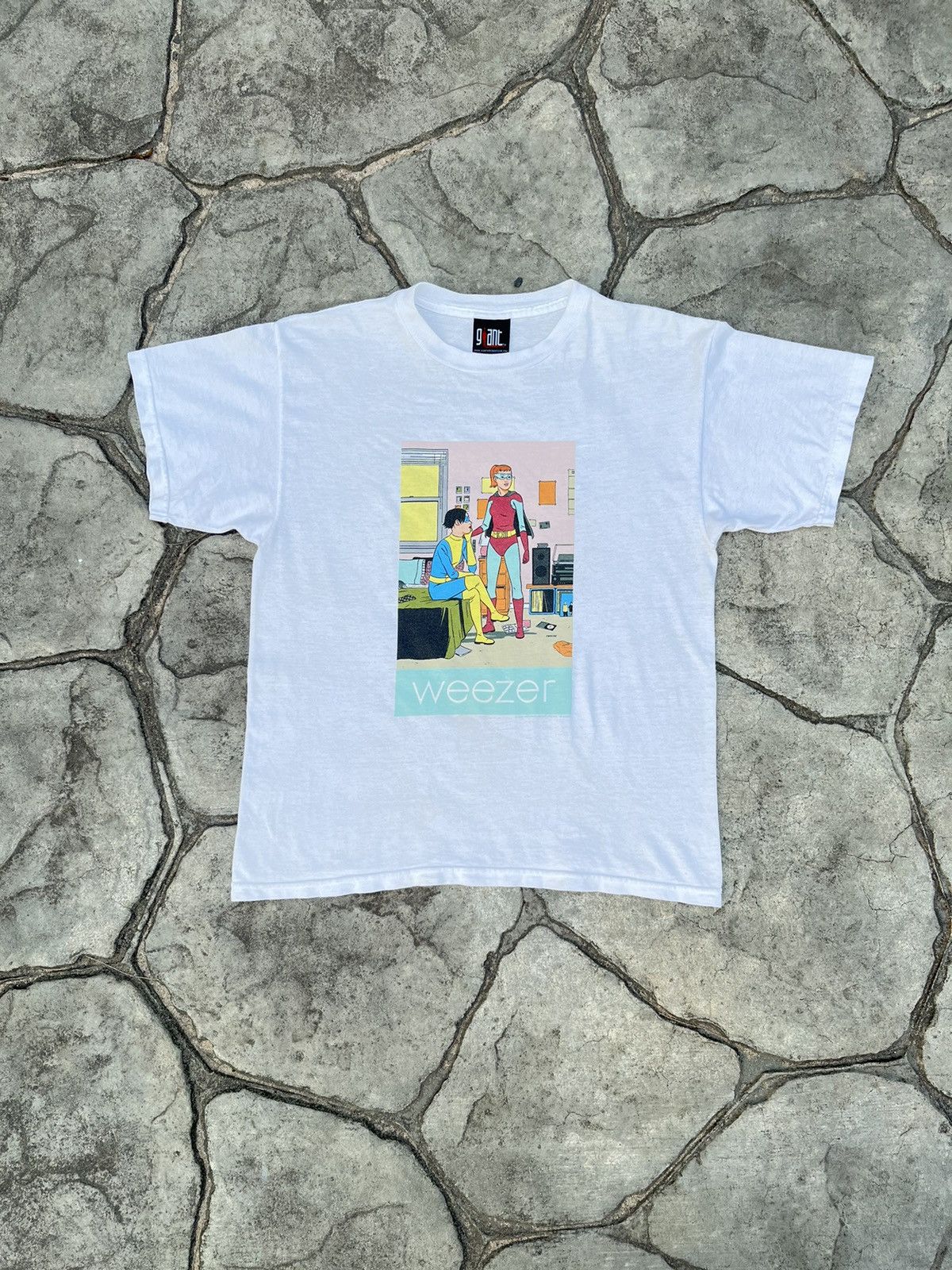 Vintage 2001 Weezer Superman White Tee Hoodie, Sweatshirt | PodTeesHub.com