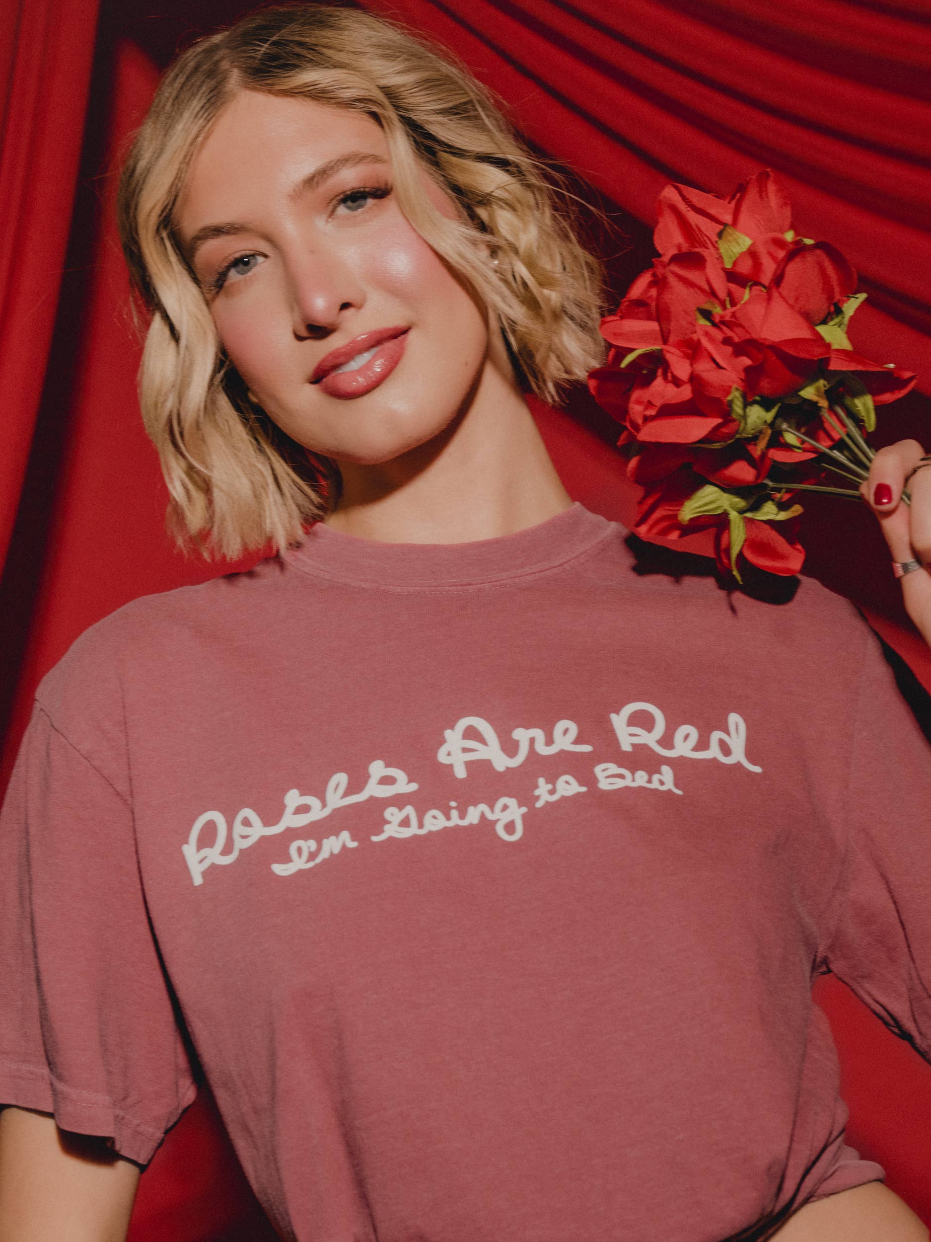 Roses Are Red, I'm Going To Bed Crimson Valentine's Day Tee Hoodie, Sweatshirt | PodTeesHub.com