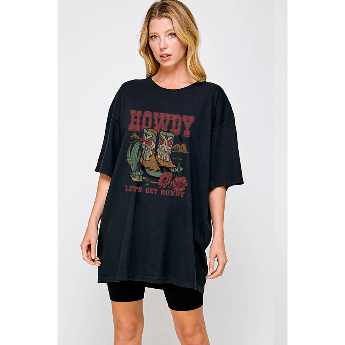 Howdy Lets Get Rowdy Vintage  Graphic  Oversized Tee Hoodie, Sweatshirt | PodTeesHub.com
