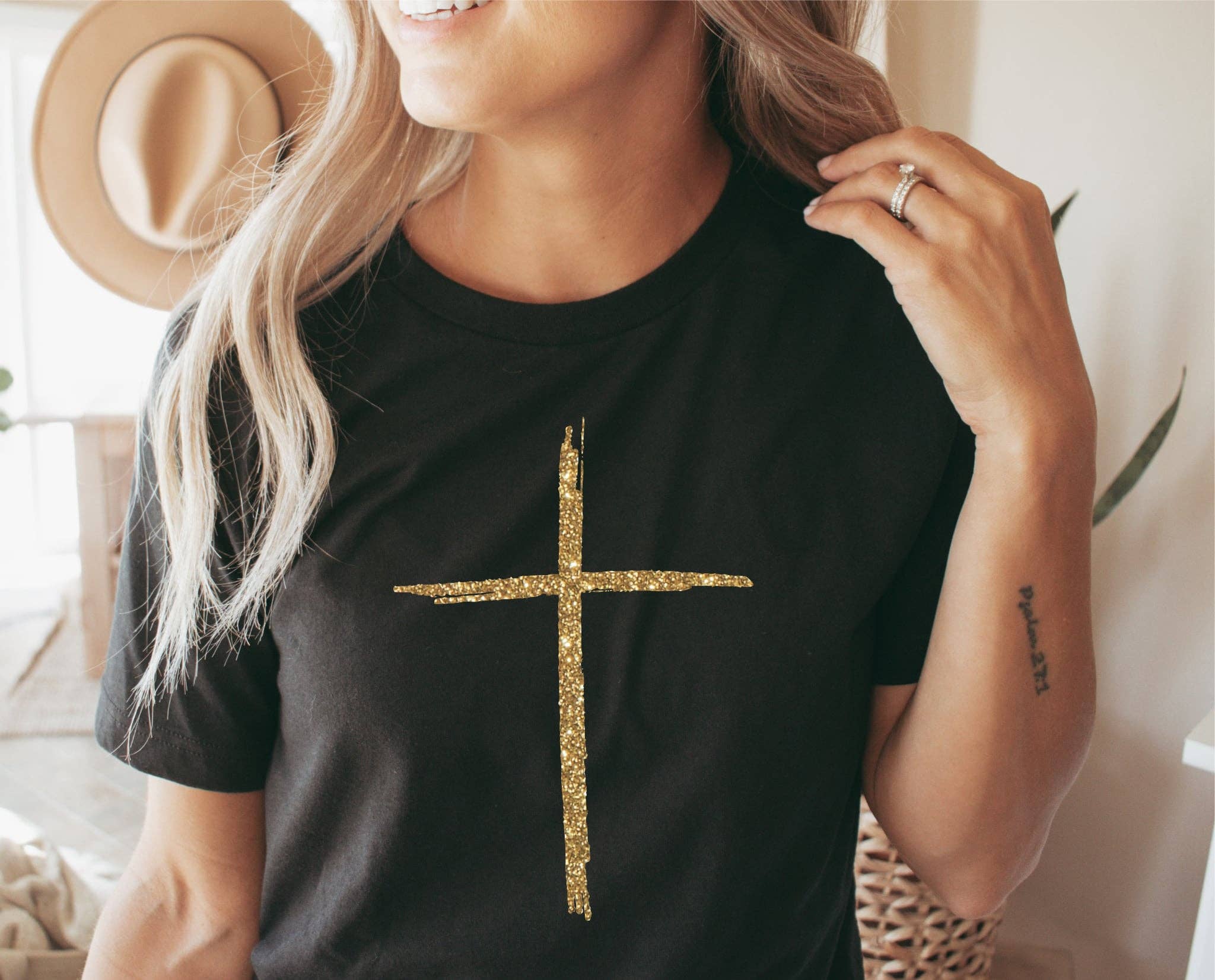 Christian Gold Cross Black Spring Graphic Tee Free Shipping Hoodie, Sweatshirt | PodTeesHub.com