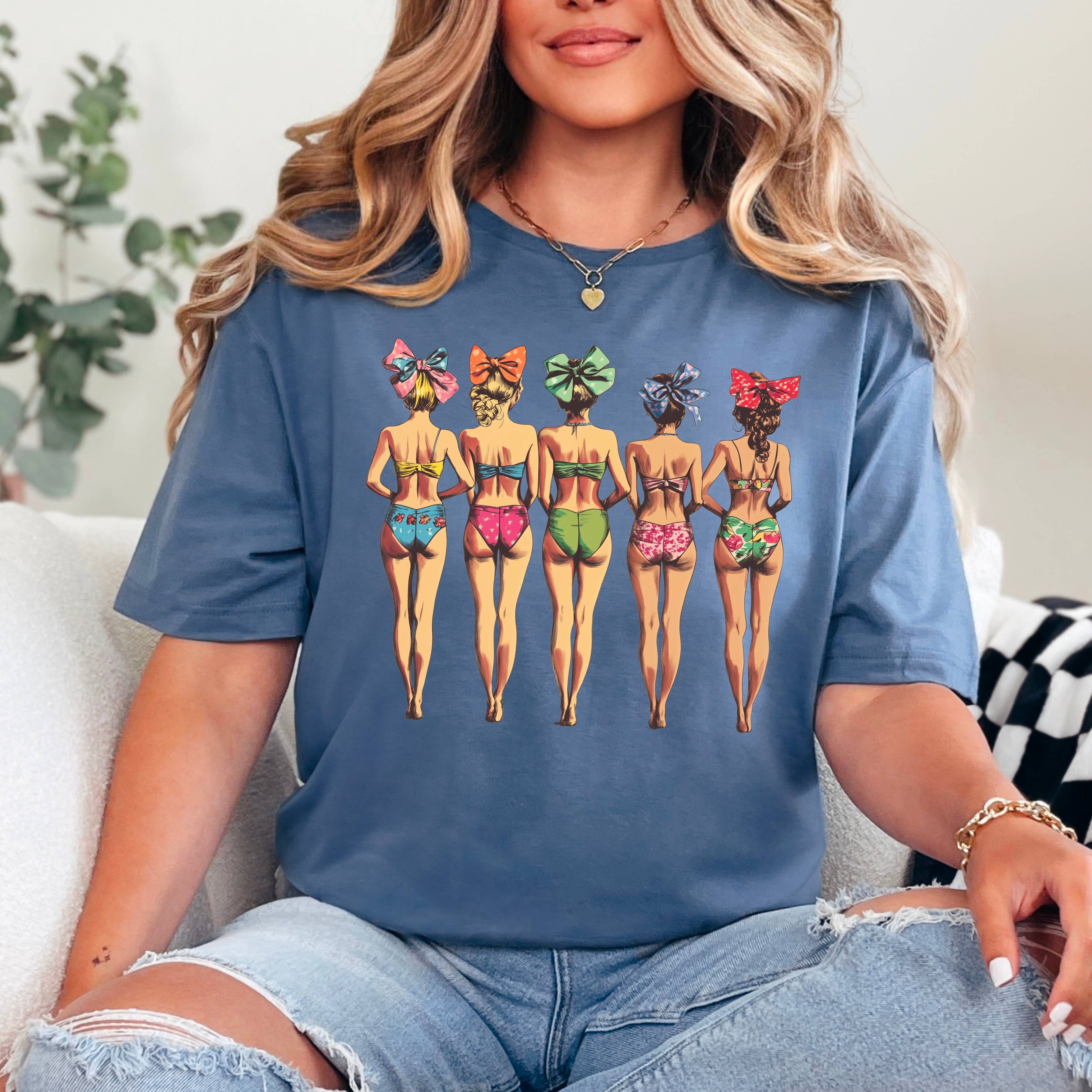 Vintage Beach Bikini Girls | Retro Graphic Tee | Gildan Hoodie, Sweatshirt | PodTeesHub.com