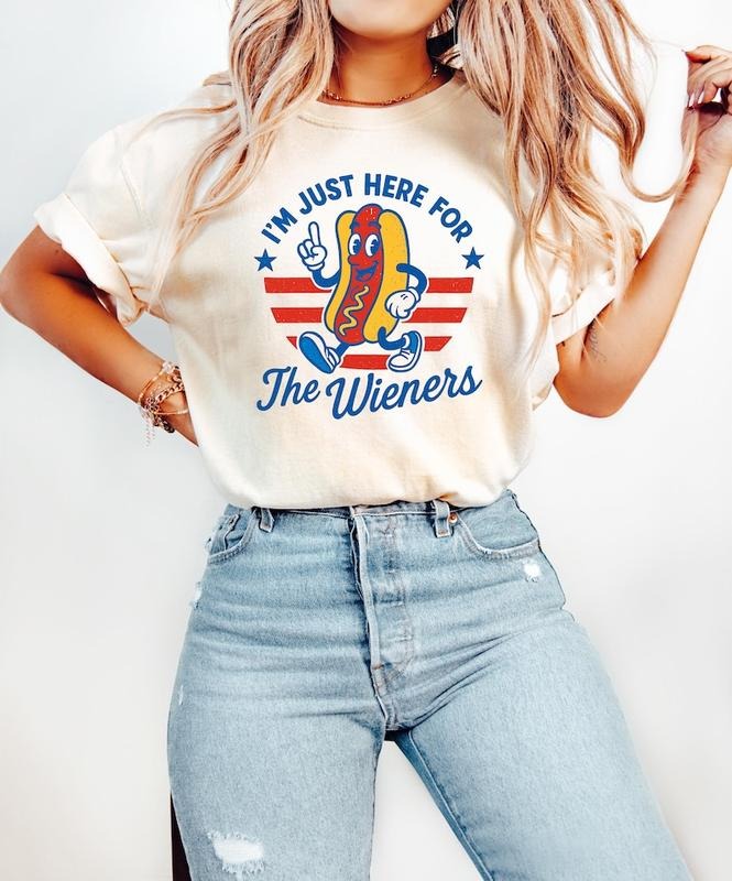 4th of July Just Here For The Wieners Shirt, Funny Hot Dog Shirts, Independence Day T-Shirt, Retro America Patriotic...