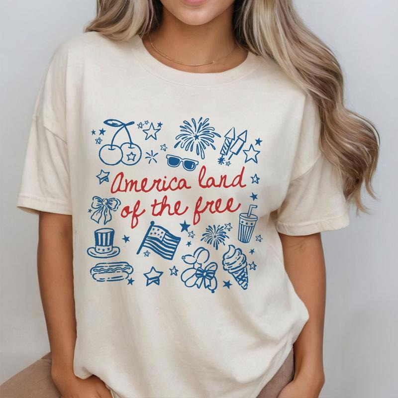 4th of July Shirt for Her, America Land of The Free, Summer Patriotic TShirt for Women, America 1776 Tshirt, Red White...
