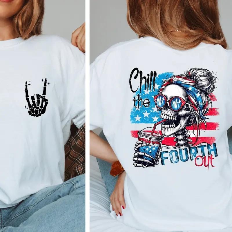 4th of July Shirt, Retro American Flag T-Shirt, Chill The Fourth Out Shirt, Independence Day Shirt,USA Tee, Women Tee...