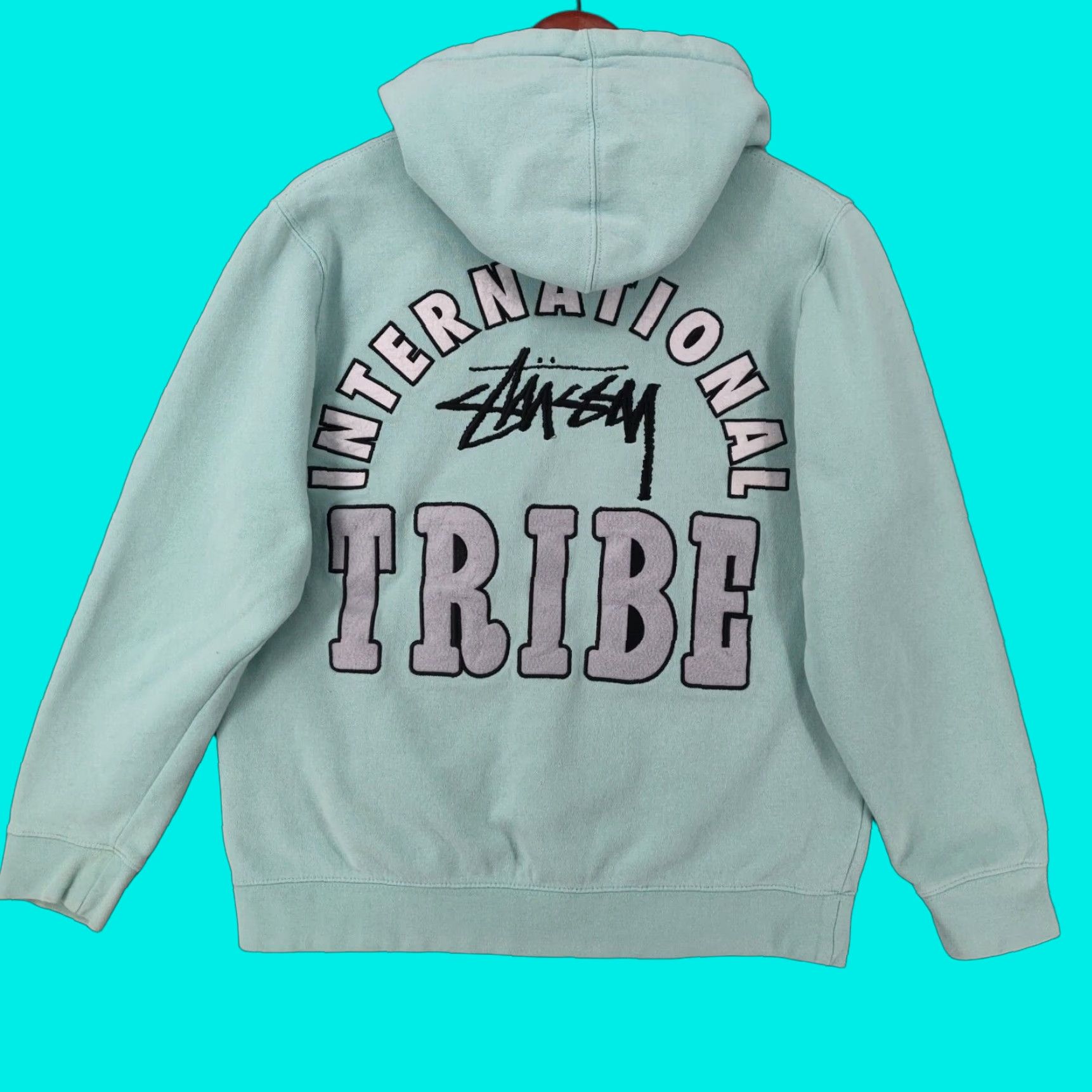 Vintage Stussy Hoodie Mens Medium Mint Green 90s International Tribe Rare T-Shirts, Sweatshirt | PodTeesHub.com