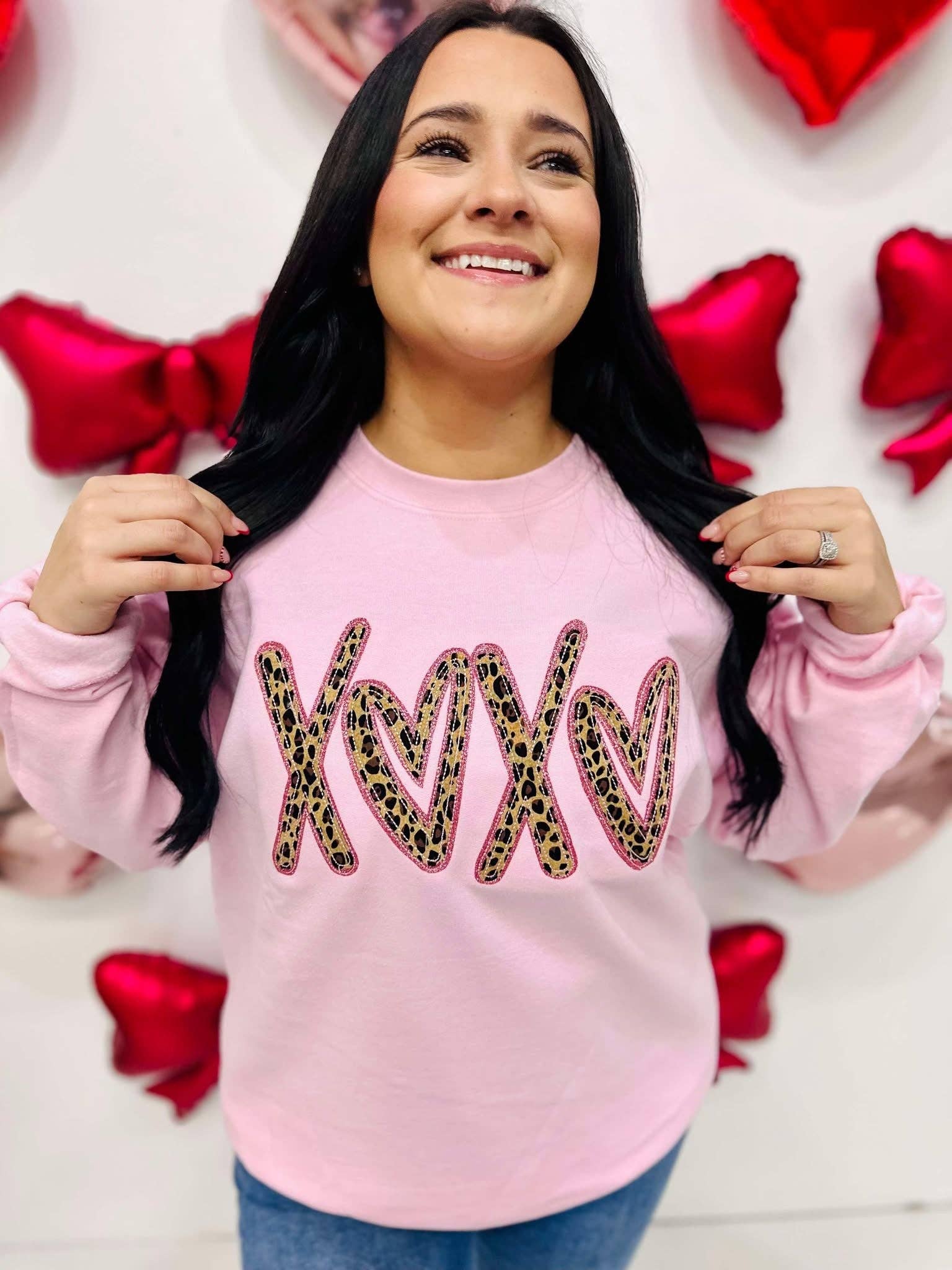Xoxo Hearts Applique Sweatshirt T-Shirts, Hoodie | PodTeesHub.com