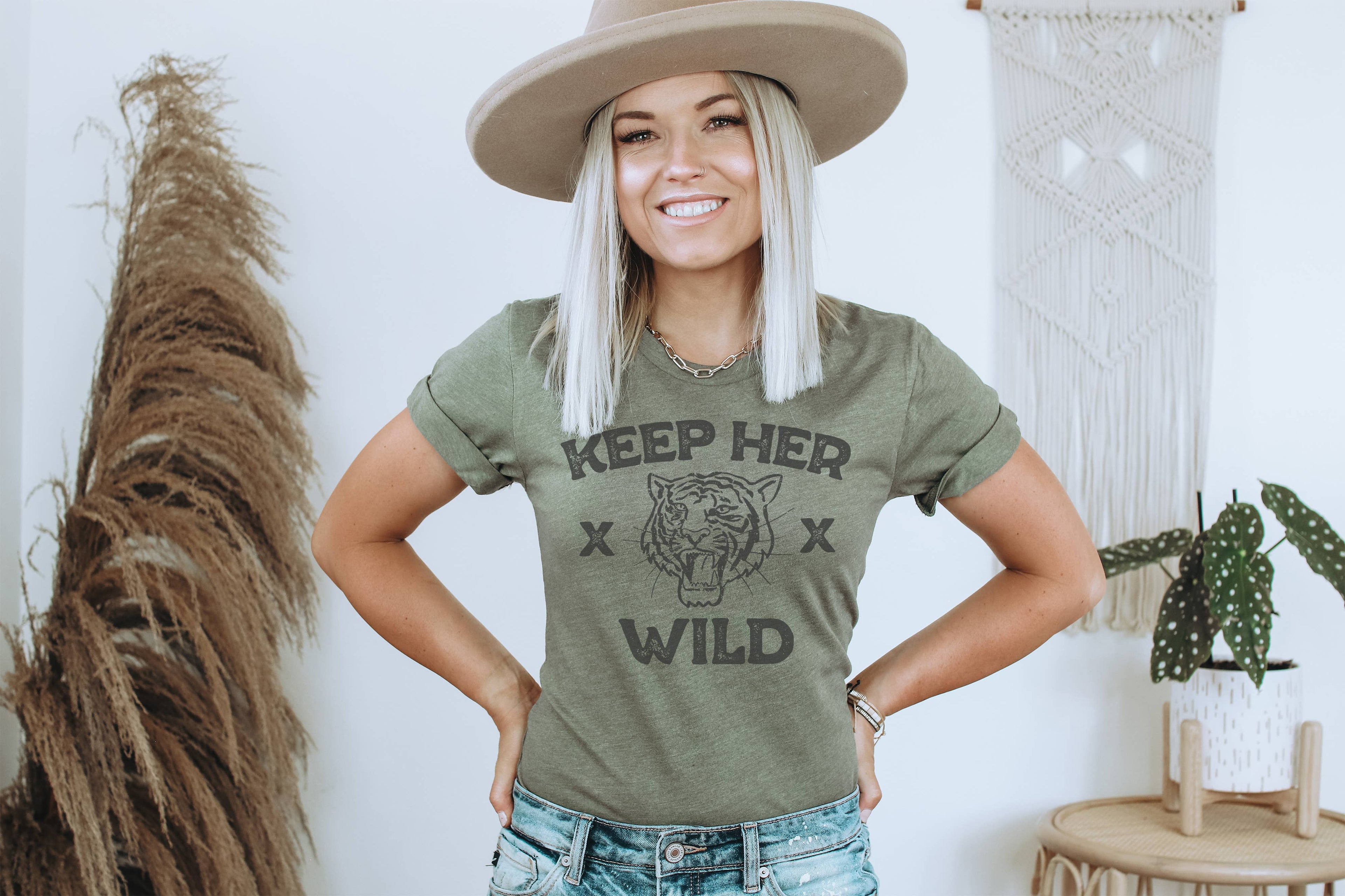 Keep Her Wild Graphic Tee Women's Tees | Retro Tiger Tee Hoodie, Sweatshirt | PodTeesHub.com