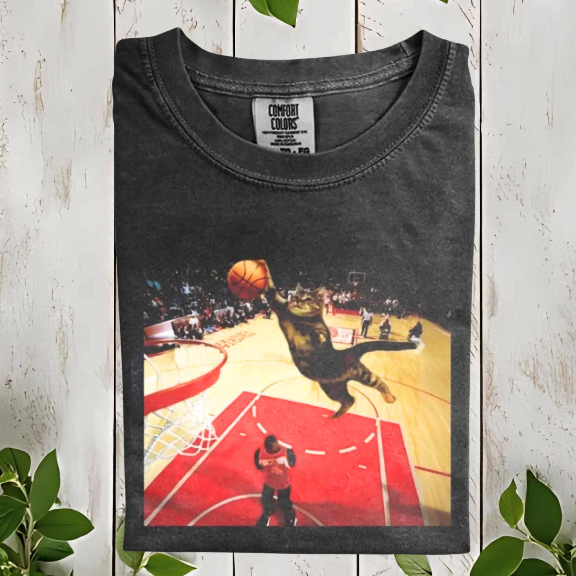 Cat Slam Dunk Basketball Tee, Funny Retro Sporty Shirt Hoodie, Sweatshirt | PodTeesHub.com