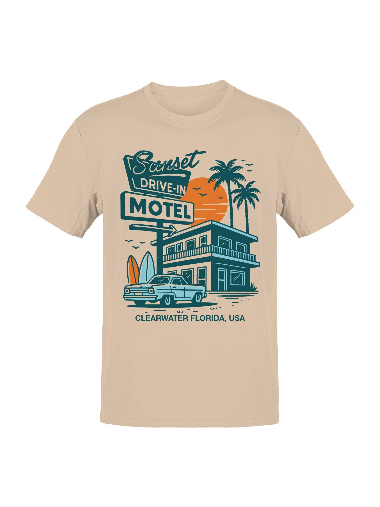 Retro Sunset Drive-in Motel Art Men's T-Shirt Hoodie, Sweatshirt | PodTeesHub.com