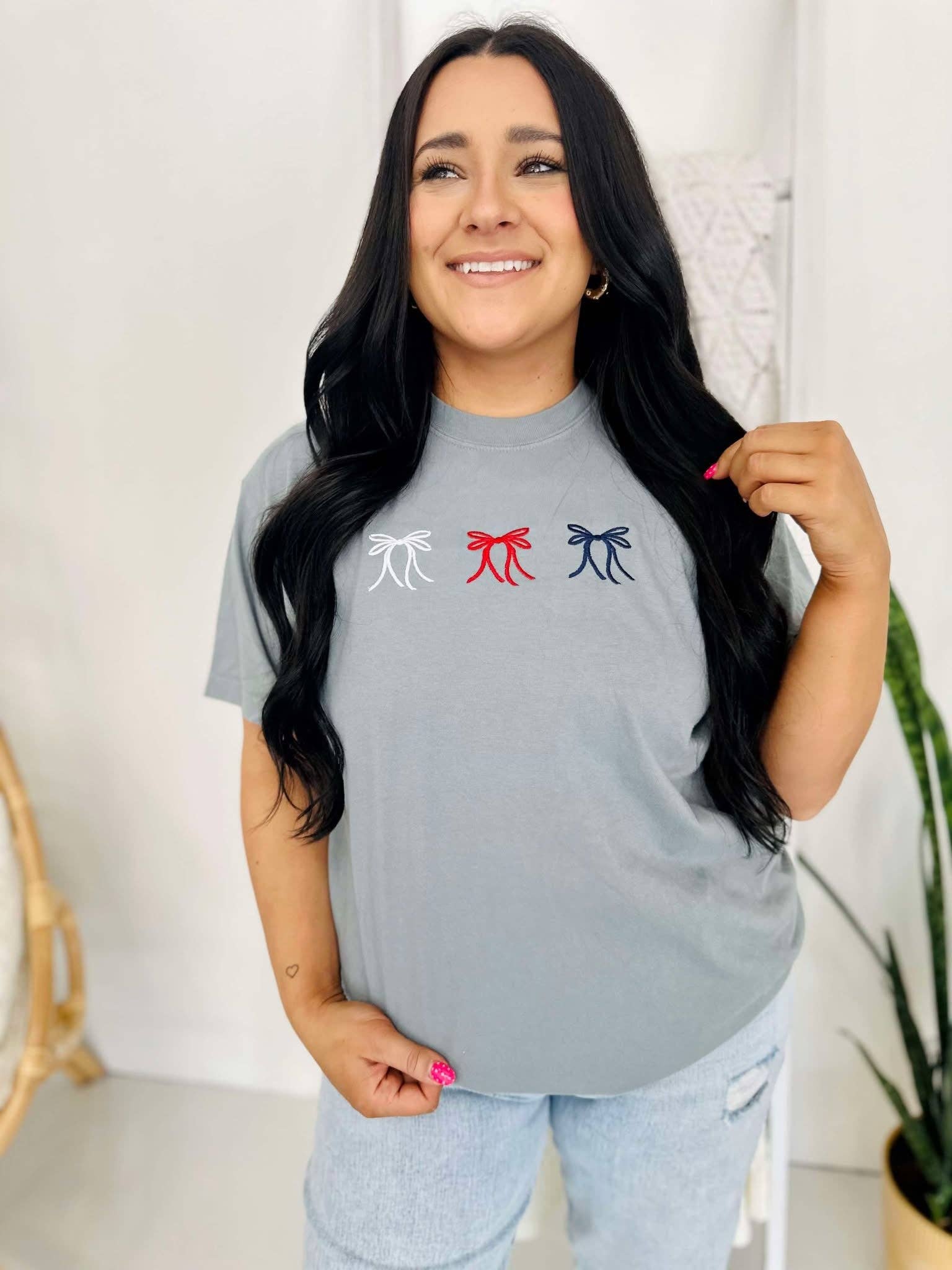 Patriotic Bow Embroidered Tee Hoodie, Sweatshirt | PodTeesHub.com
