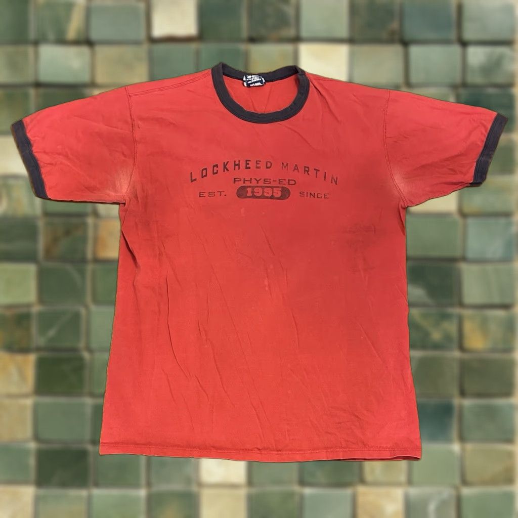 Vintage Lockheed Martin Phys Ed Ringer T Shirt Large Red 90s Technology Software Unisex Adul Hoodie, Sweatshirt