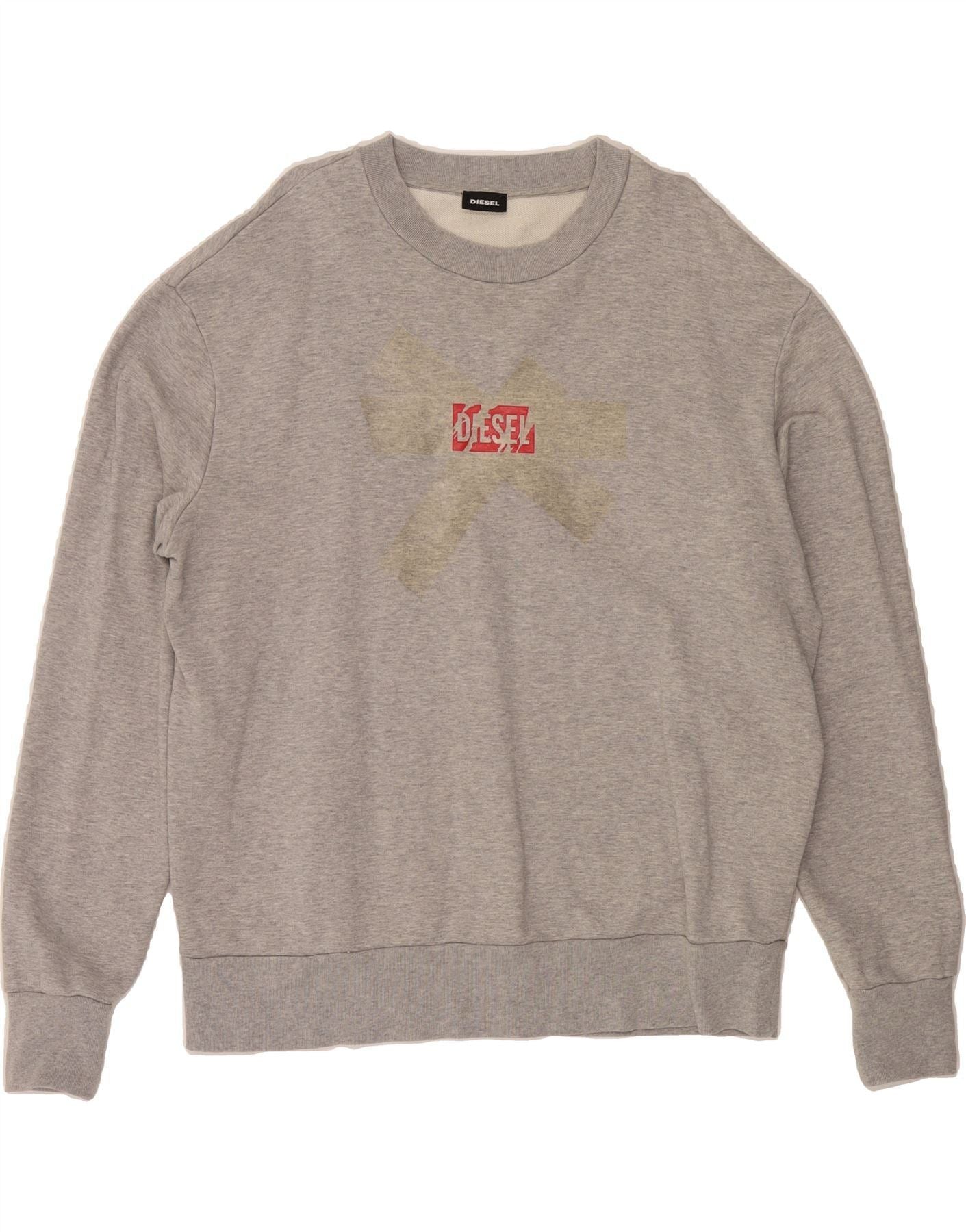 Diesel Mens Overd Graphic Sweatshirt Jumper Large Grey Cotton T-Shirts, Hoodie | PodTeesHub.com