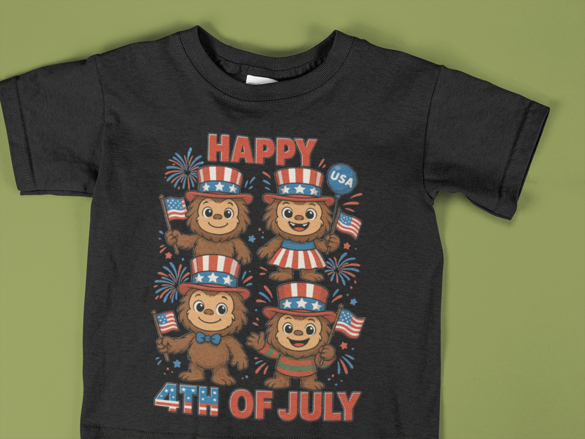 Bigfoot Happy 4th of July - Youth/Toddler Shirt Hoodie, Sweatshirt | PodTeesHub.com
