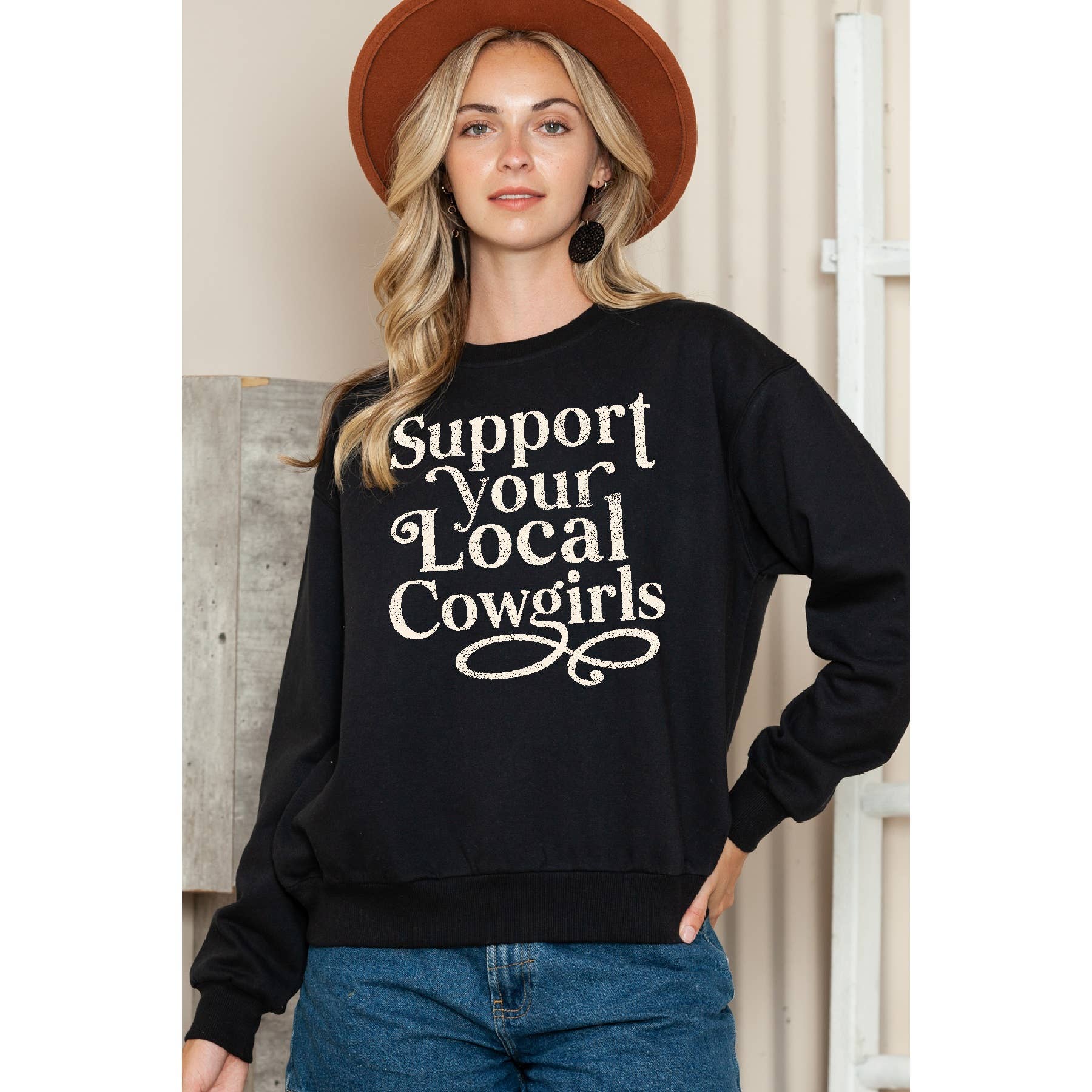 Support Your Local Cowgirls Crewneck Sweatshirt T-Shirts, Hoodie | PodTeesHub.com