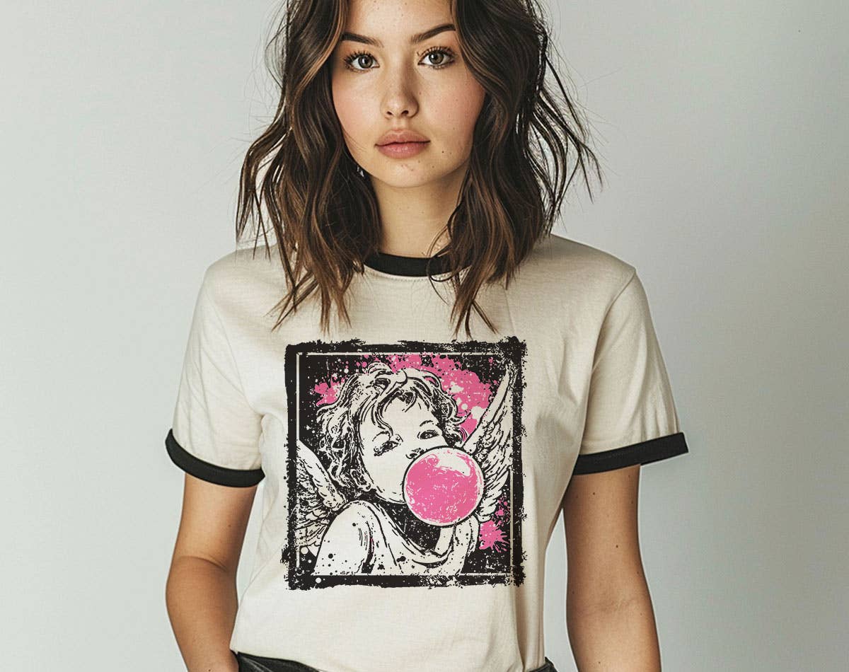 Cupid Bubblegum Stamp - Valentines Day Ringer Shirt Hoodie, Sweatshirt | PodTeesHub.com